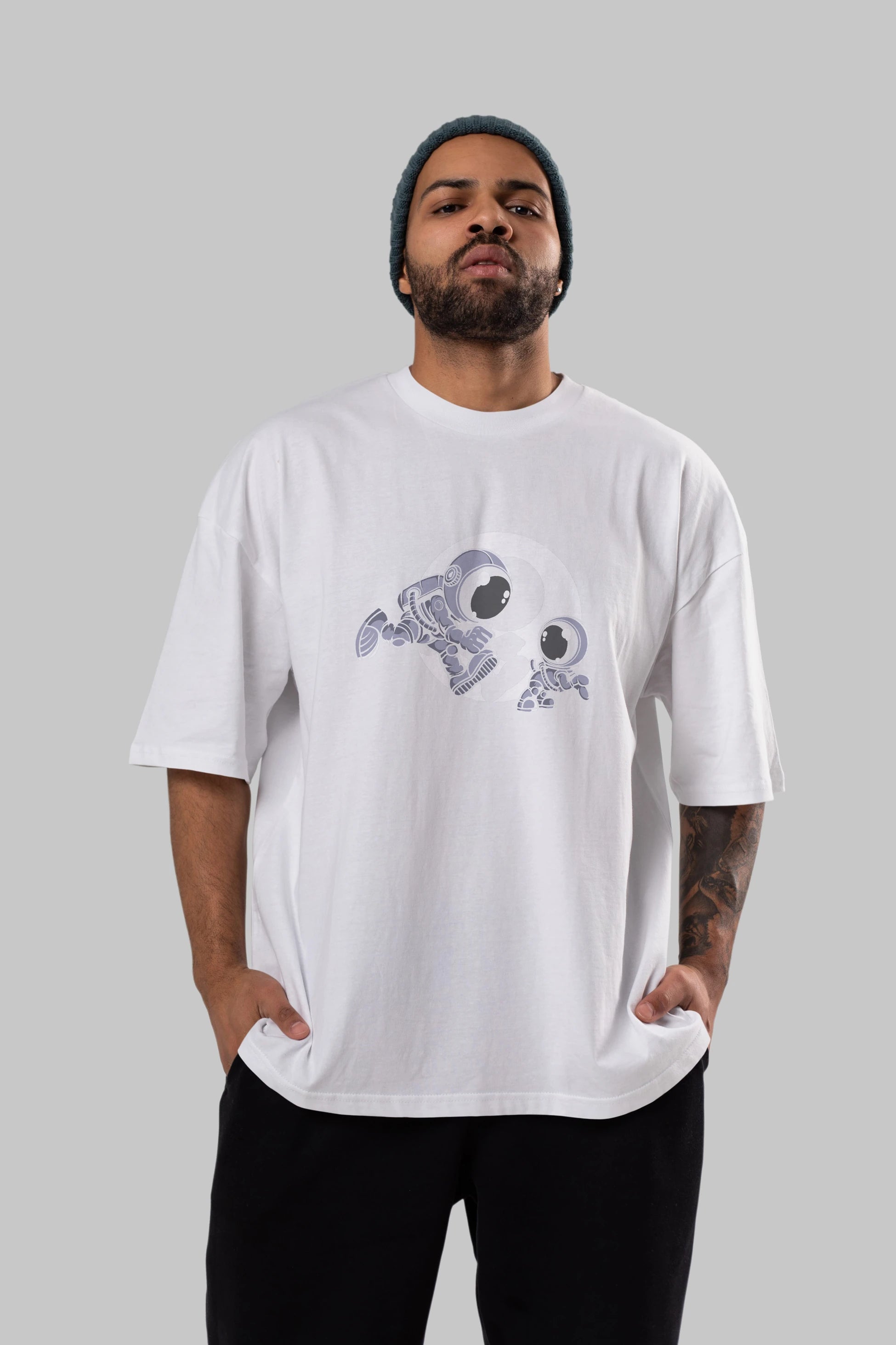 Astronaut And Little Dog Ön Baskılı Oversize t-shirt Erkek Kadın Unisex