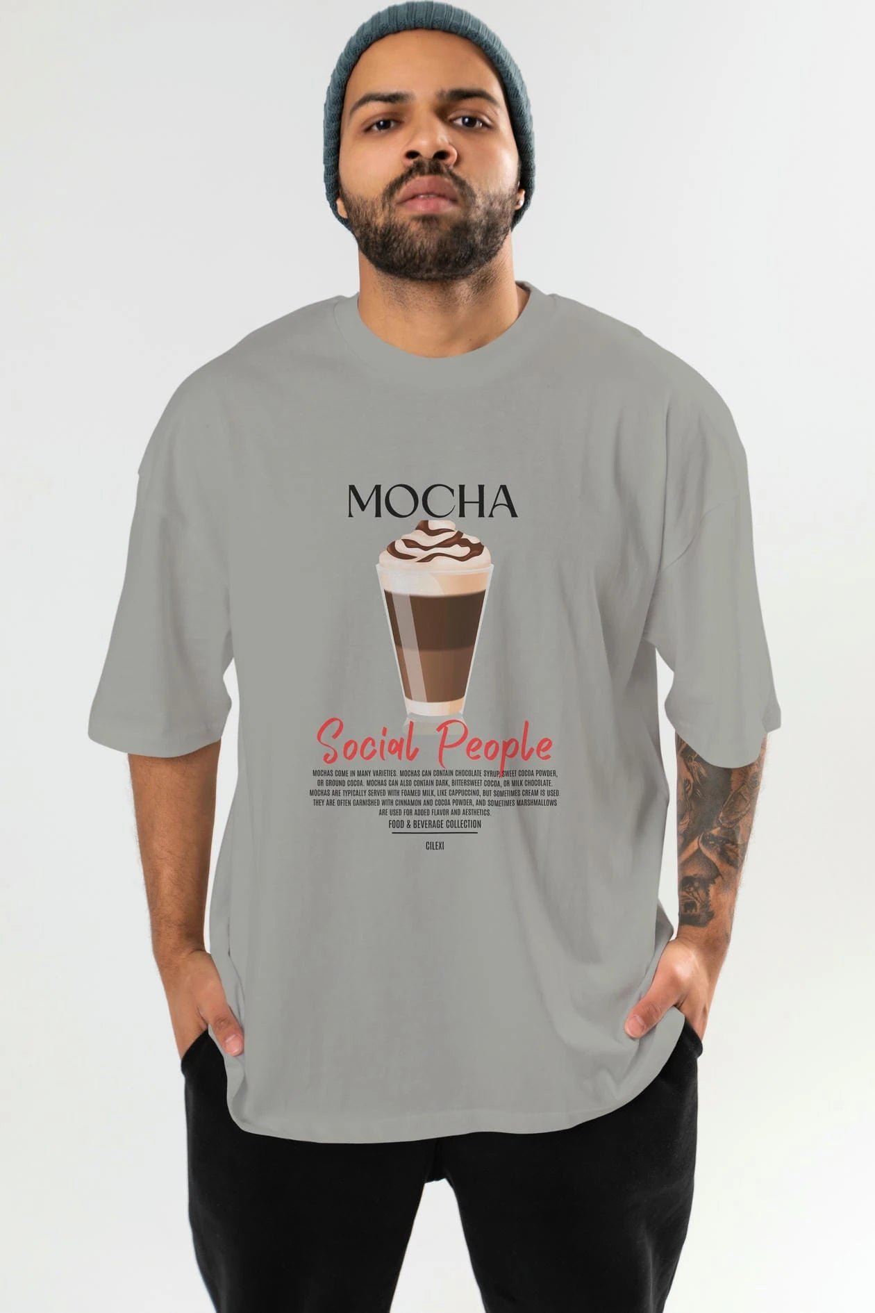 Mocha Kokteyl Serisi ön Baskılı Oversize t-shirt Erkek Kadın %100 Pamuk Bisiklet Yaka tişort