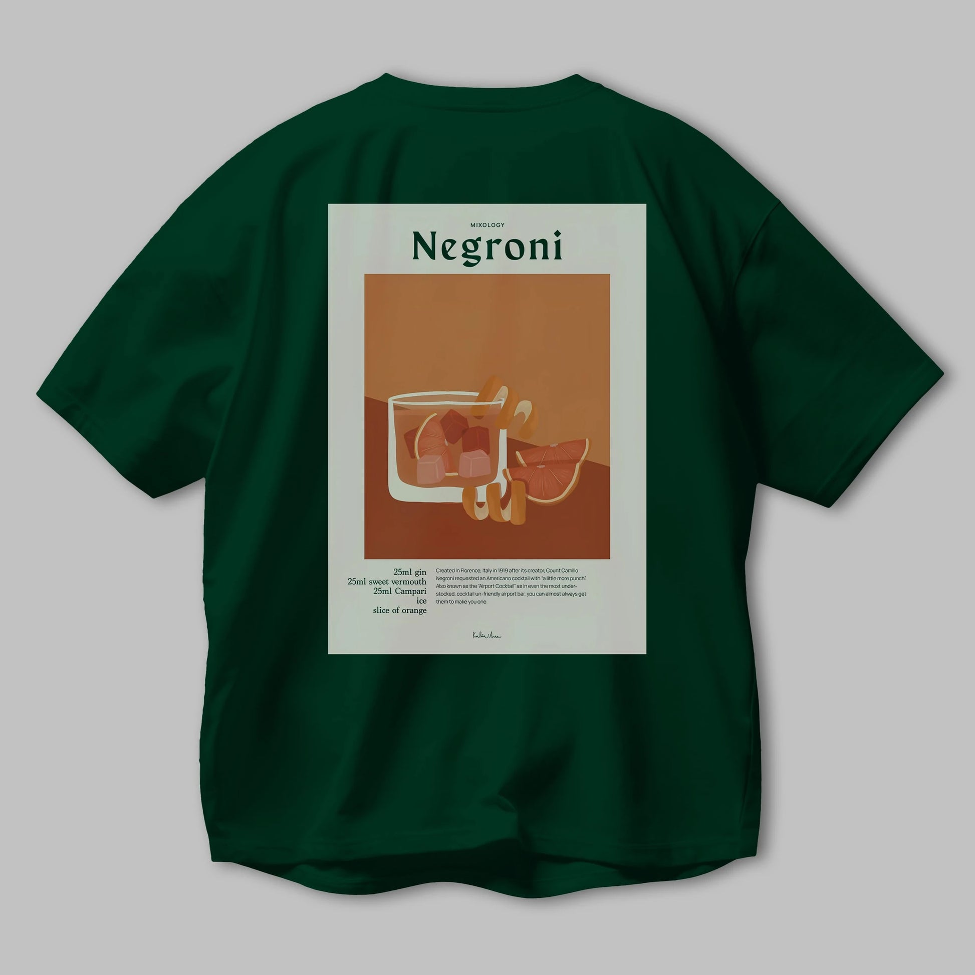 Mixology Negroni Arka Baskılı Oversize t-shirt Erkek Kadın Unisex %100 Pamuk Bisiklet Yaka tişort