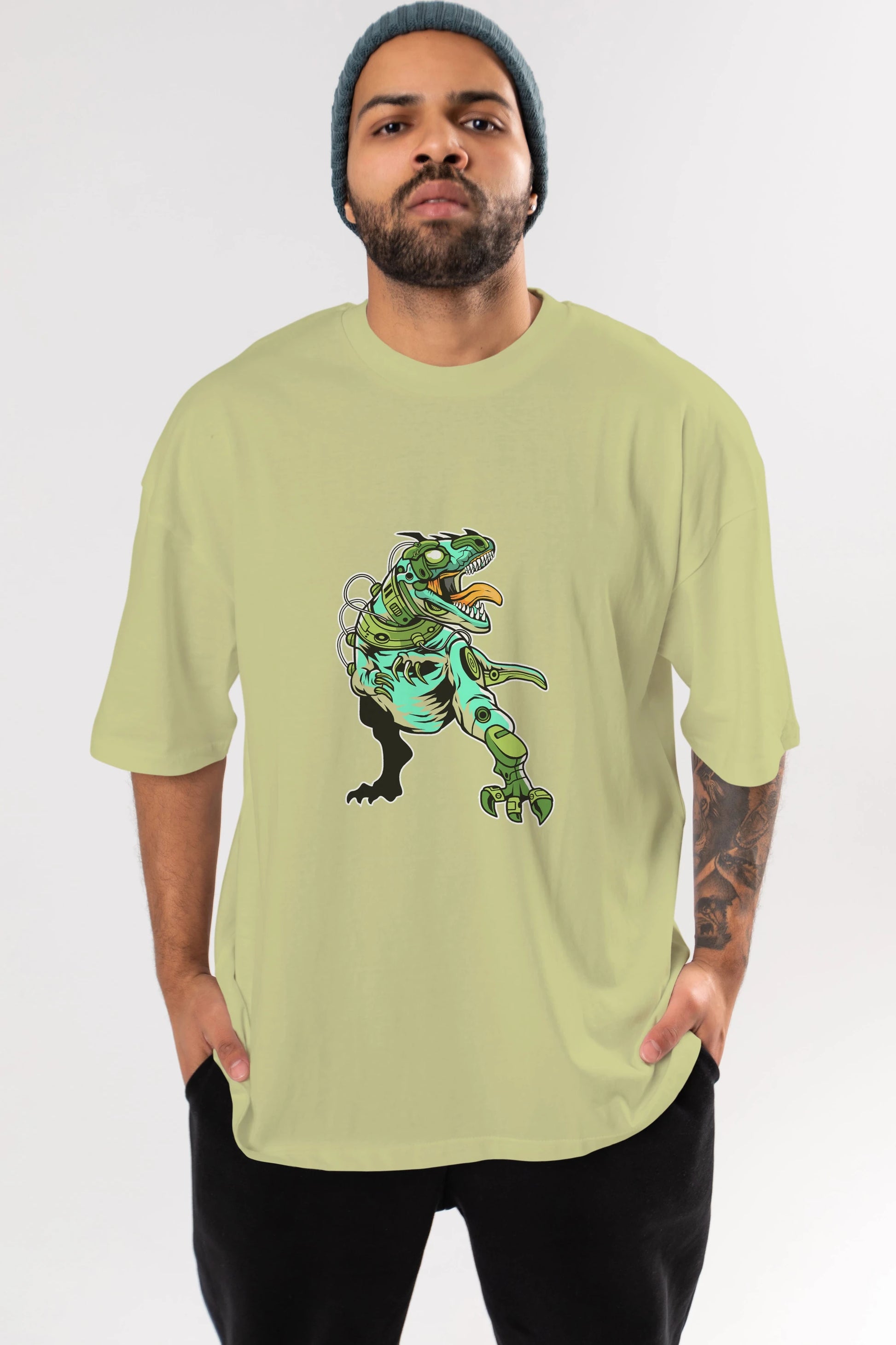 Trex Robot Ön Baskılı Oversize t-shirt Erkek Kadın Unisex %100 Pamuk tişort