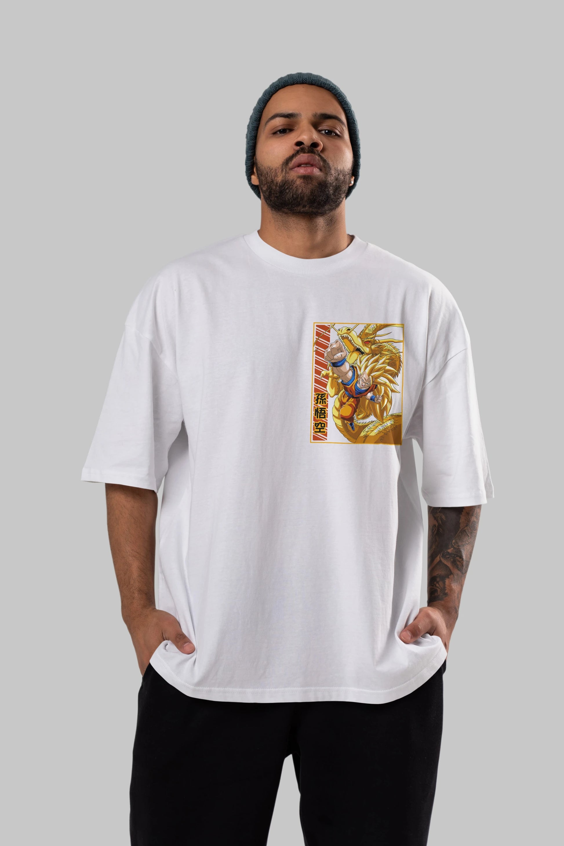 DragonBall Goku Ön Sol Baskılı Oversize t-shirt Erkek Kadın Unisex %100 Pamuk Bisiklet Yaka tişort