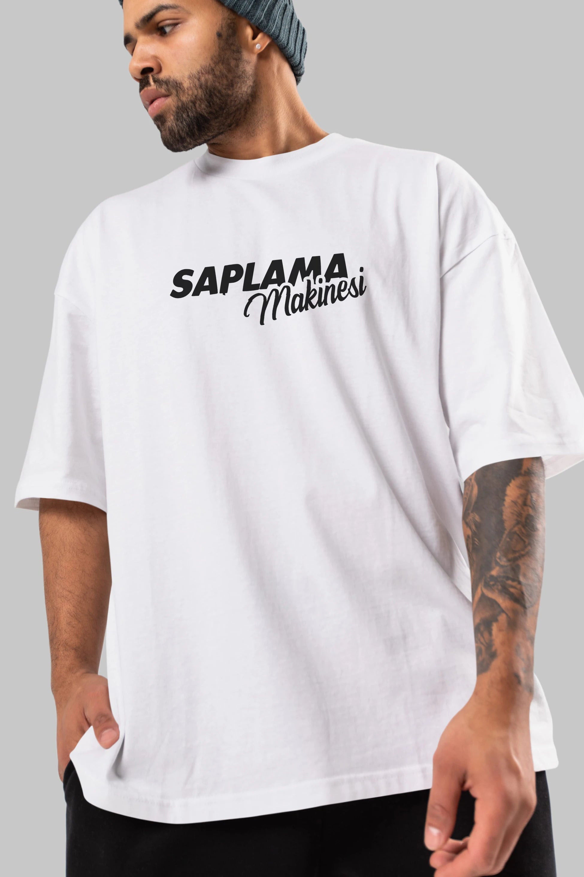 Saplama Makinesi Ön Baskılı Oversize t-shirt %100 pamuk Erkek Kadın Unisex