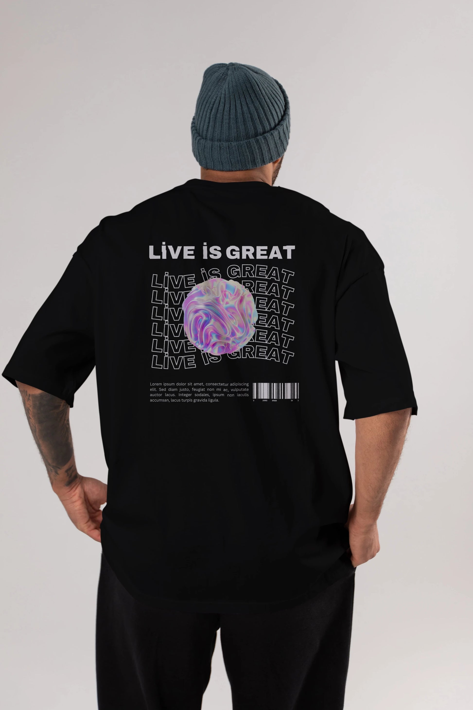 Live is Great Yazılı Arka Baskılı Oversize t-shirt Erkek Kadın Unisex