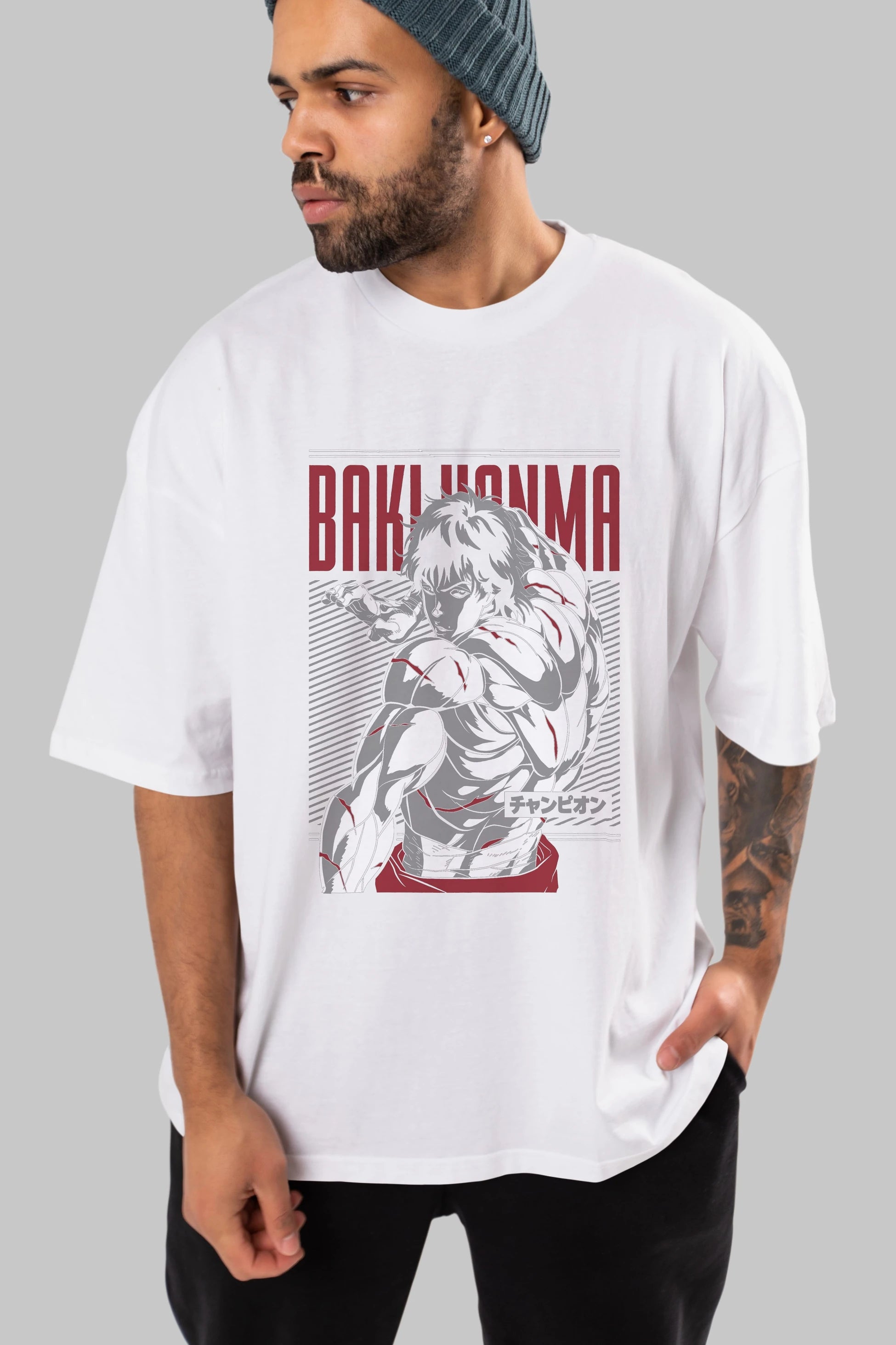 BAKI HANMA Anime Ön Baskılı Oversize t-shirt %100 pamuk Erkek Kadın Unisex