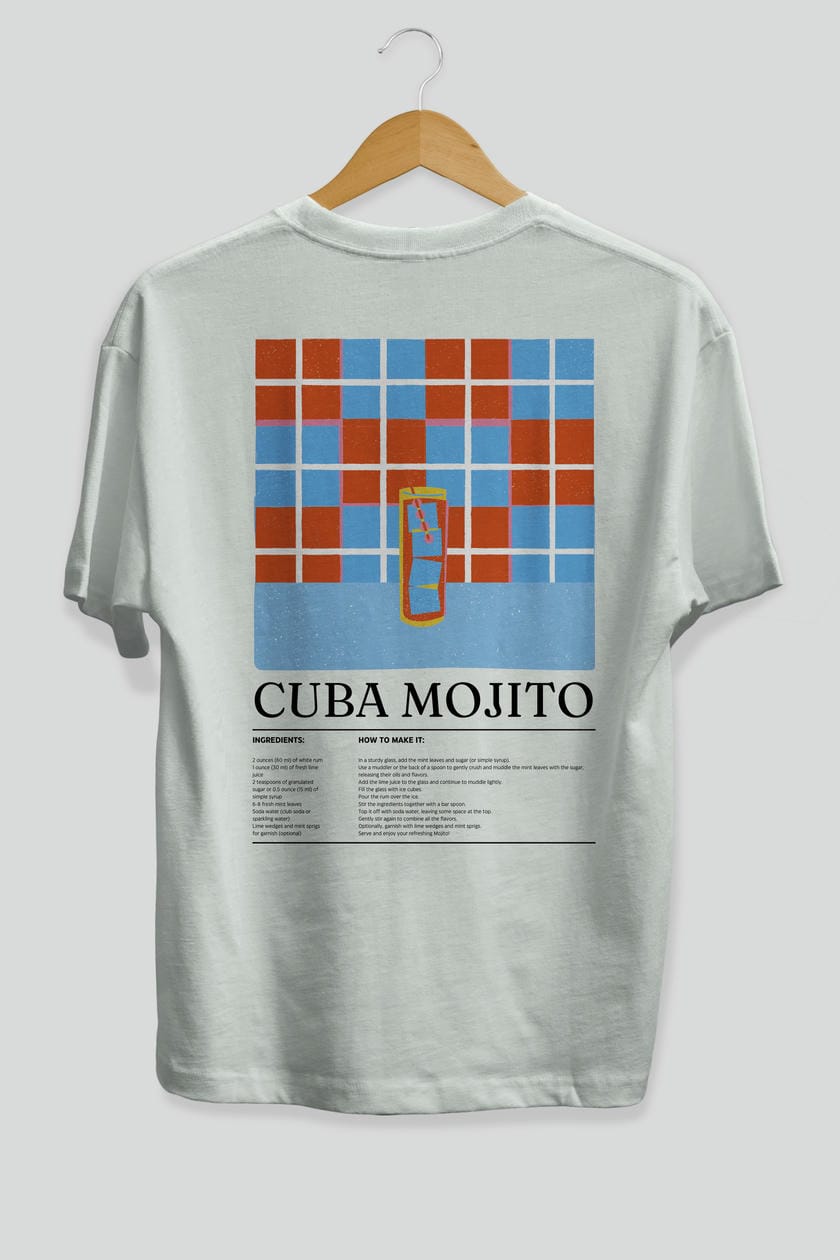 Cuba Mojıto Kokteyl Serisi Arka Baskılı Oversize t-shirt Erkek Kadın %100 Pamuk Bisiklet Yaka tişort
