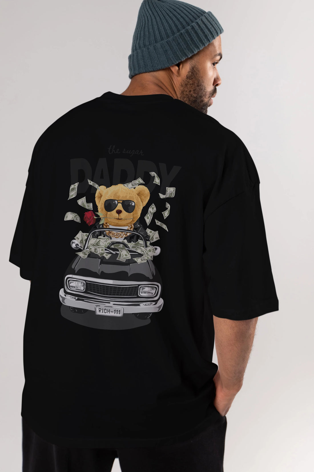 Teddy Bear Daddy Arka Baskılı Oversize t-shirt Erkek Kadın Unisex %100 Pamuk