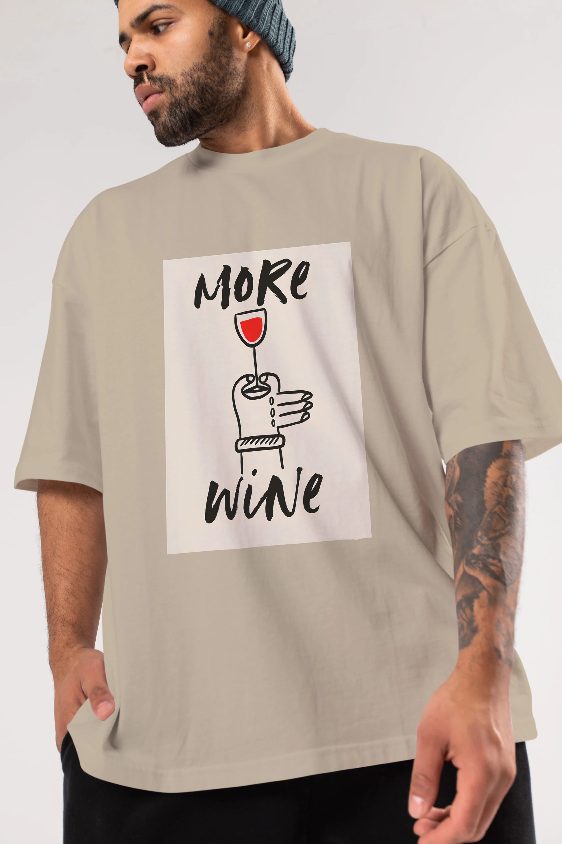 More Wine 2 Ön Baskılı Oversize t-shirt Erkek Kadın Unisex %100 Pamuk Bisiklet Yaka tişort