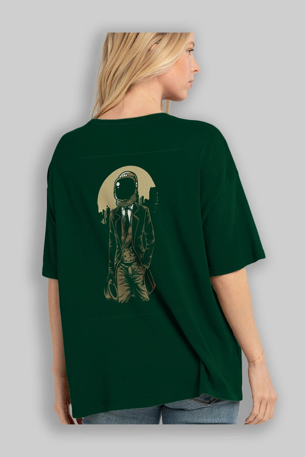 Classic Astronaut Arka Baskılı Oversize t-shirt Erkek Kadın Unisex %100 Pamuk