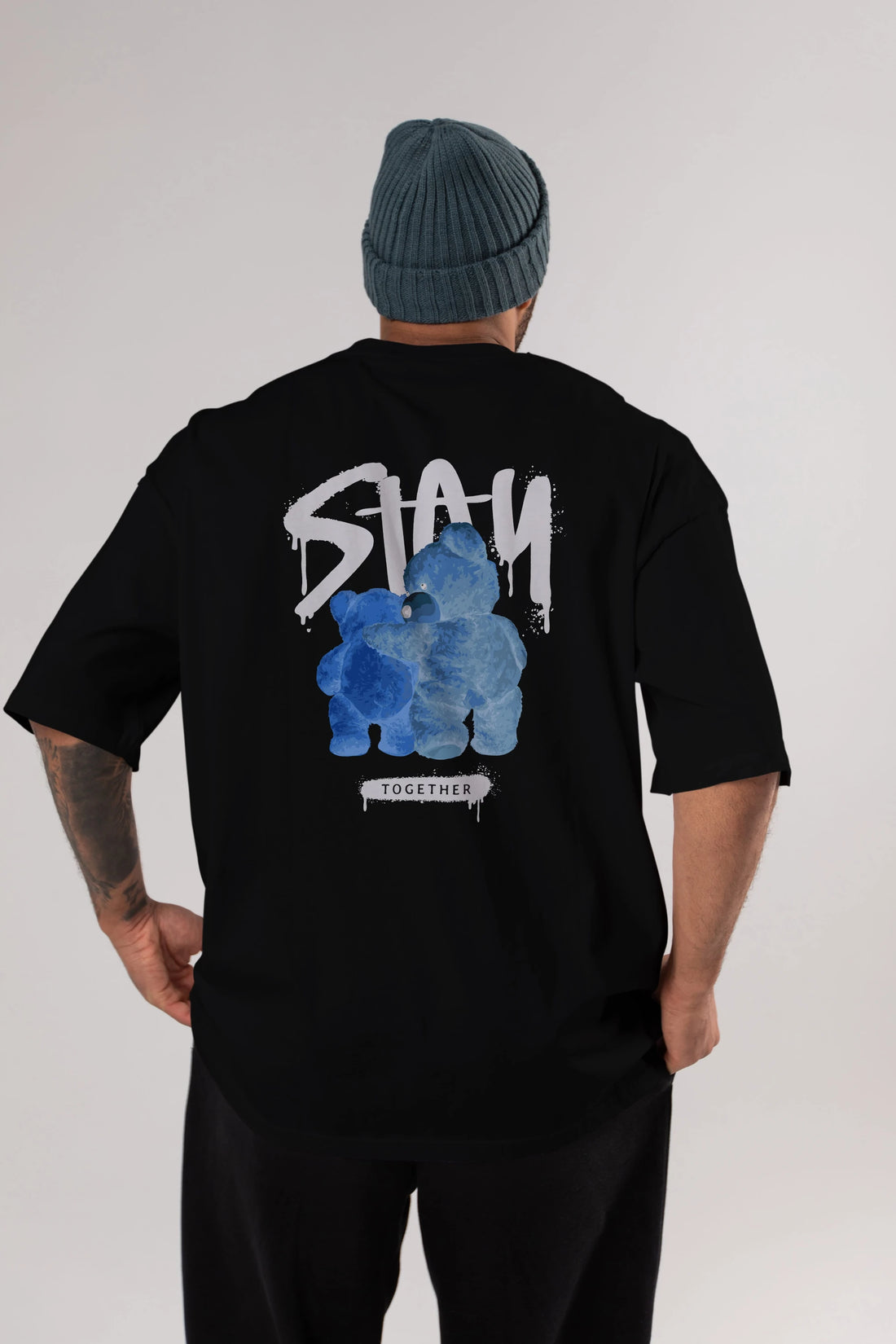 Stay Together Bear Arka Baskılı Oversize t-shirt Erkek Kadın Unisex