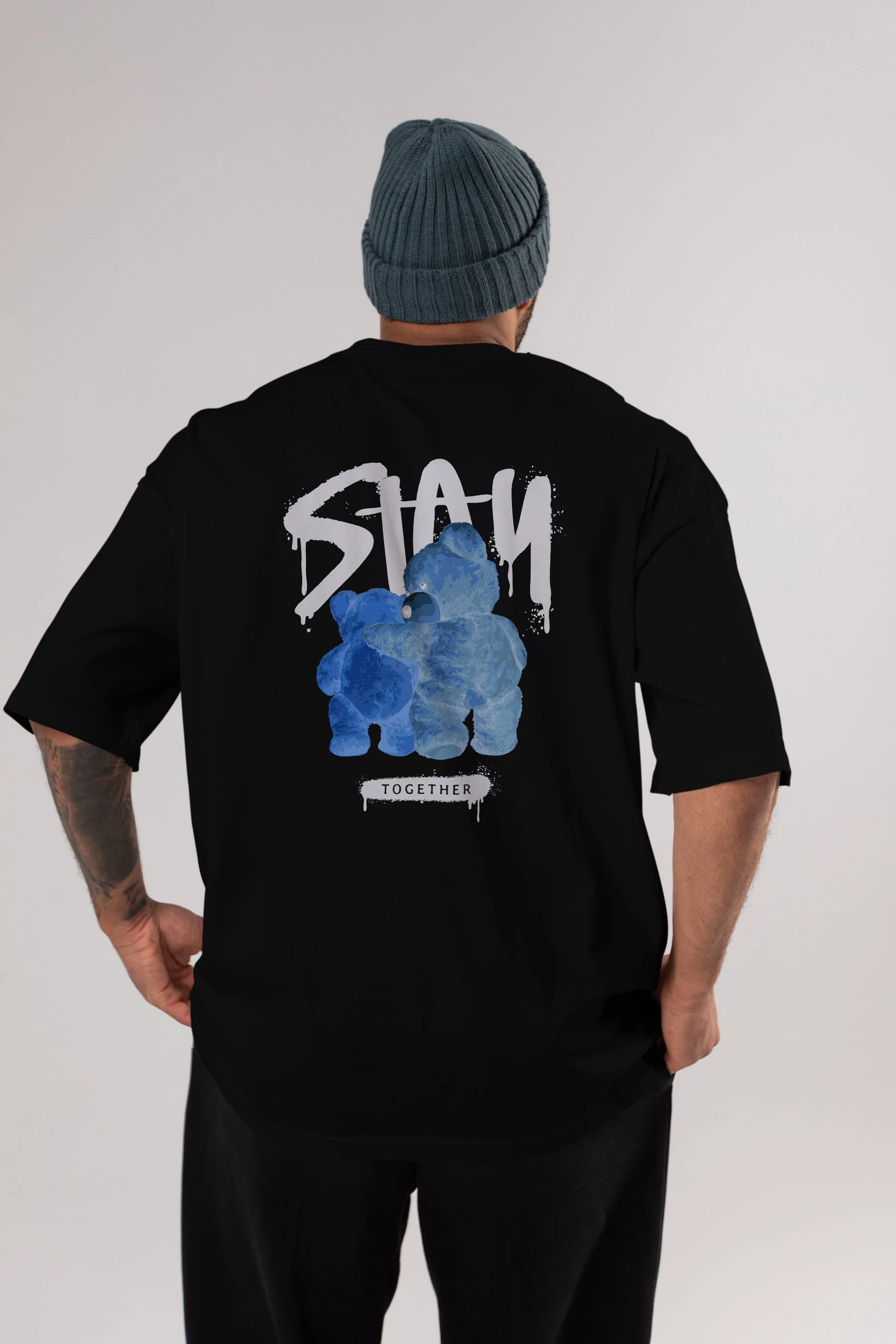 Stay Together Bear Arka Baskılı Oversize t-shirt Erkek Kadın Unisex