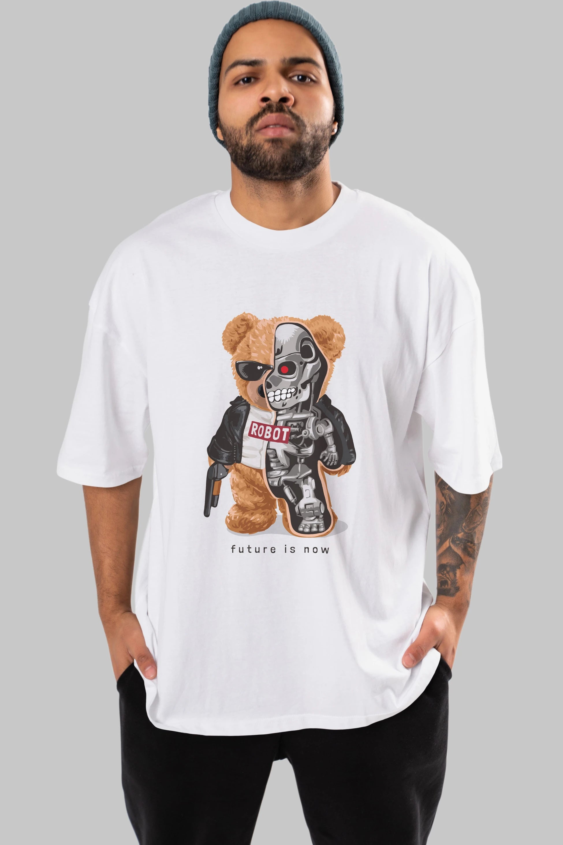 Teddy Bear Robot Ön Baskılı Oversize t-shirt Erkek Kadın Unisex %100 Pamuk