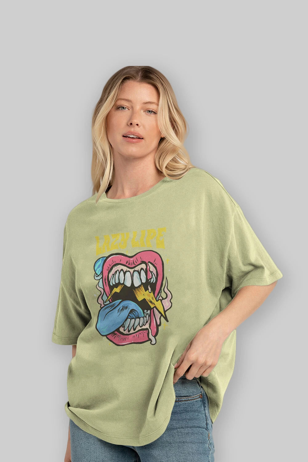 Lazy Lipe Ön Baskılı Oversize t-shirt Erkek Kadın Unisex