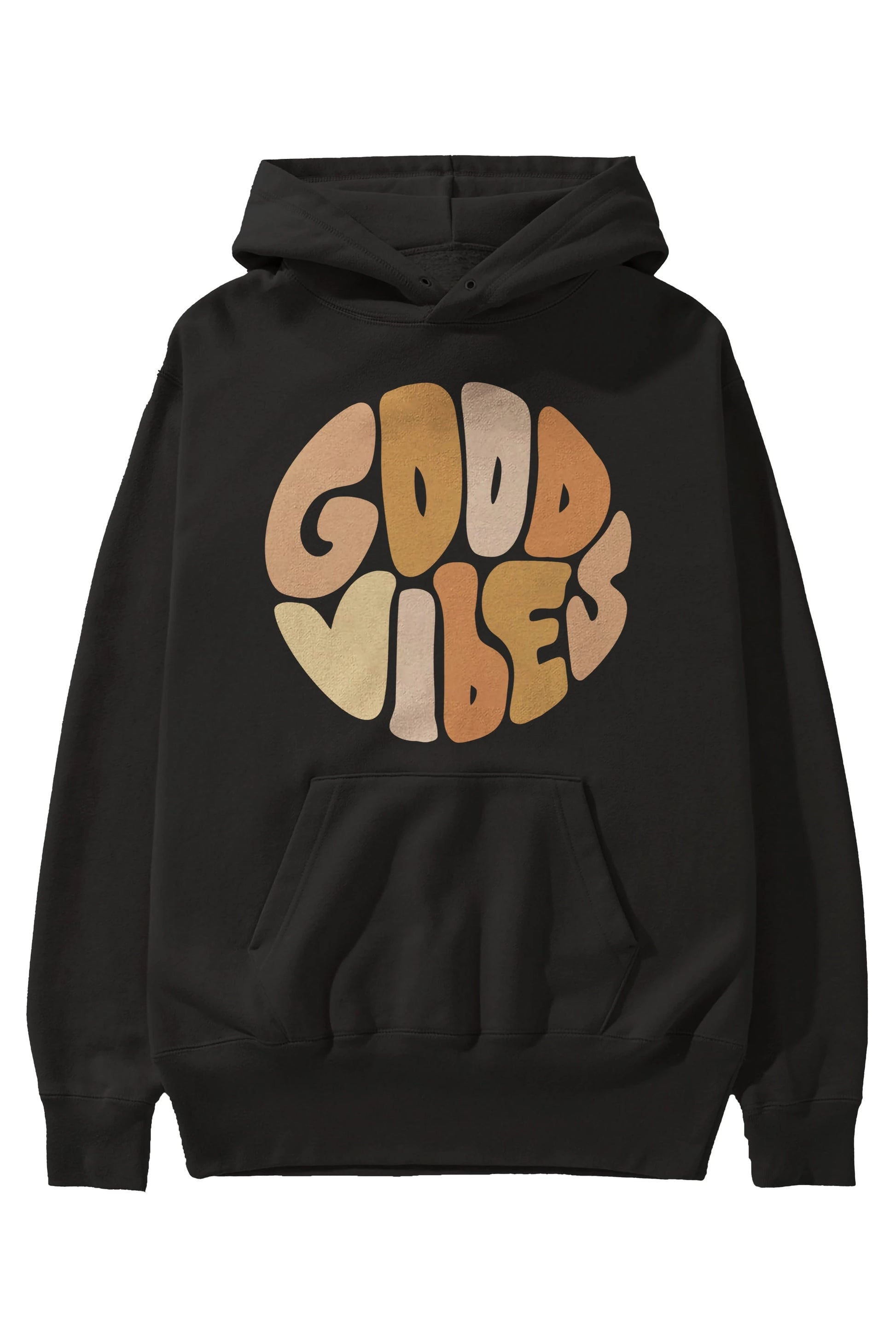 Good Vibes Yazılı 3 Ön Baskılı Oversize Hoodie Kapüşonlu Sweatshirt Erkek Kadın Unisex