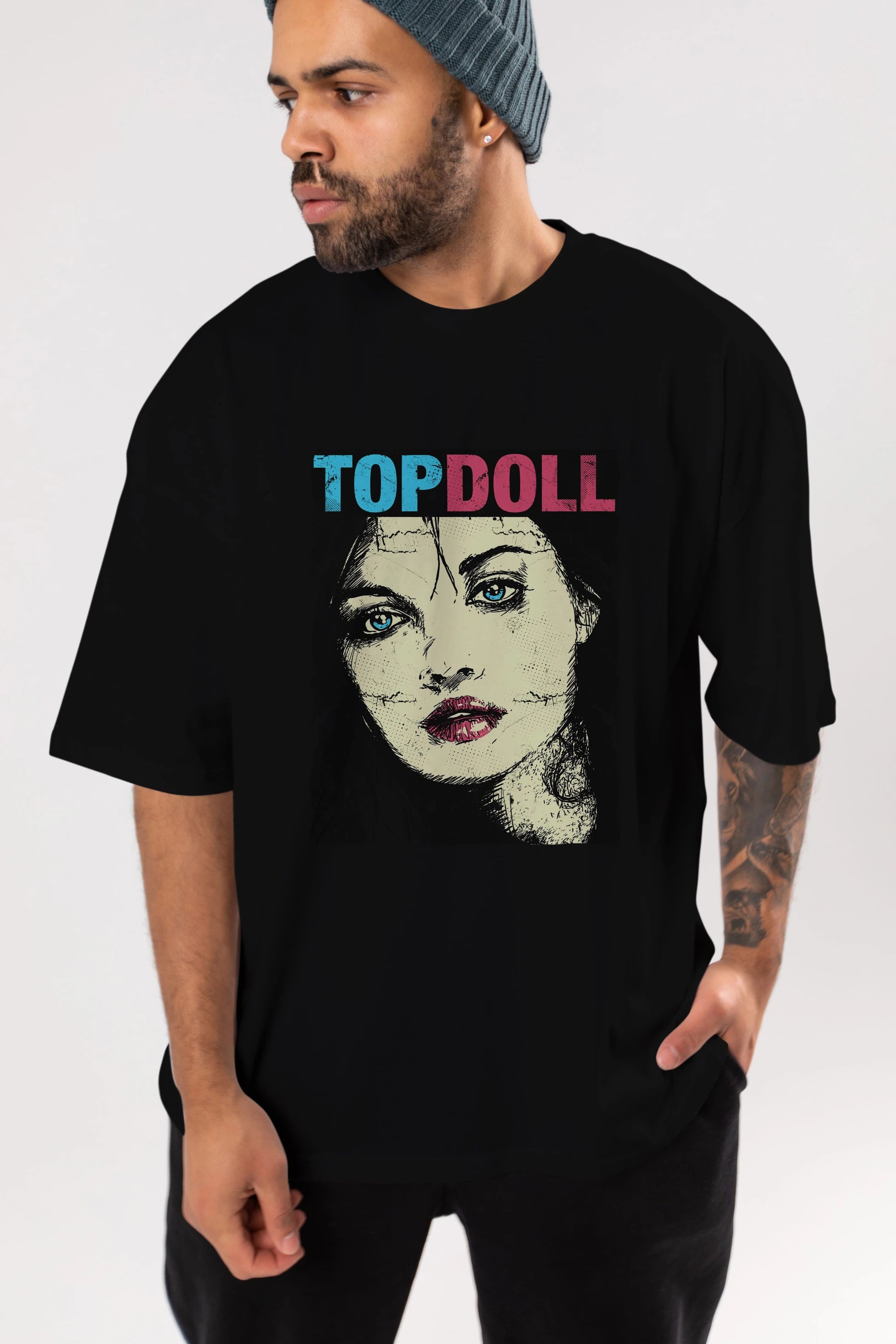 Topdoll Streetwear Ön Baskılı Oversize t-shirt Erkek Kadın Unisex