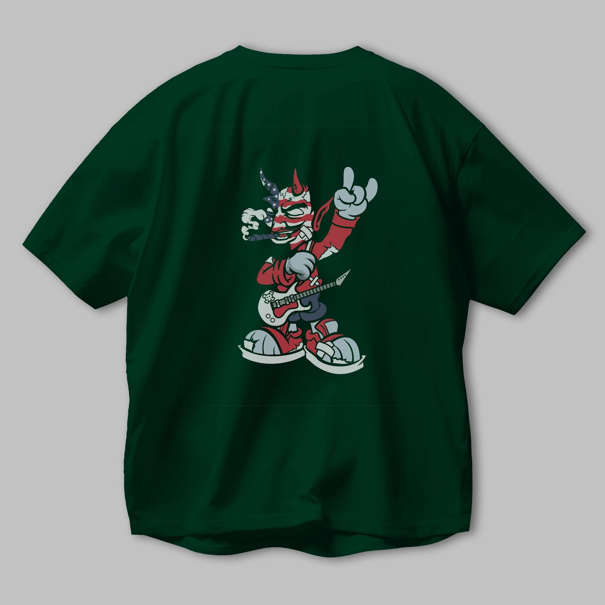 American Devil Rockstar Arka Baskılı Oversize t-shirt Erkek Kadın Unisex %100 Pamuk tişort