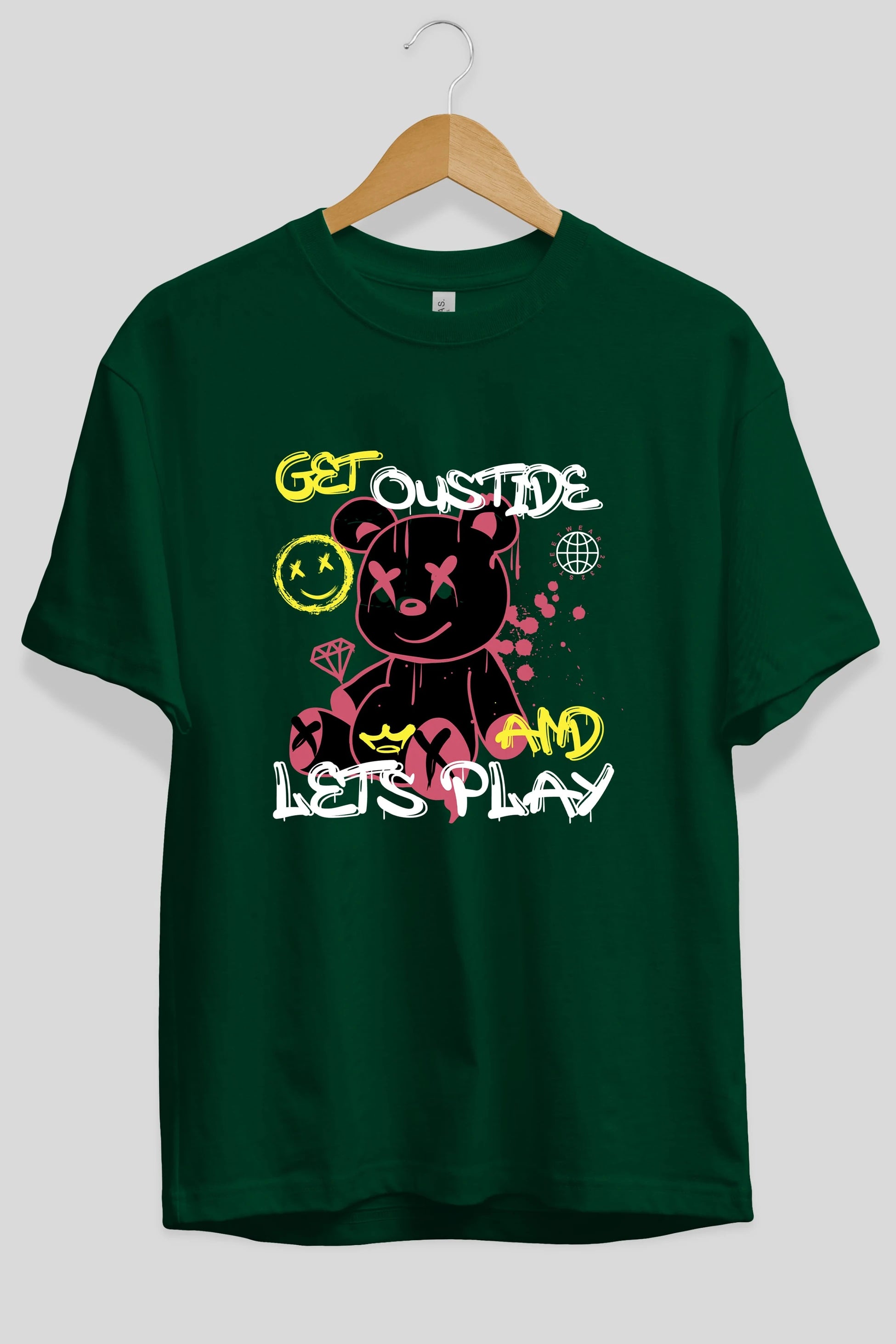 Get Outside Bear Ön Baskılı Oversize t-shirt Erkek Kadın Unisex