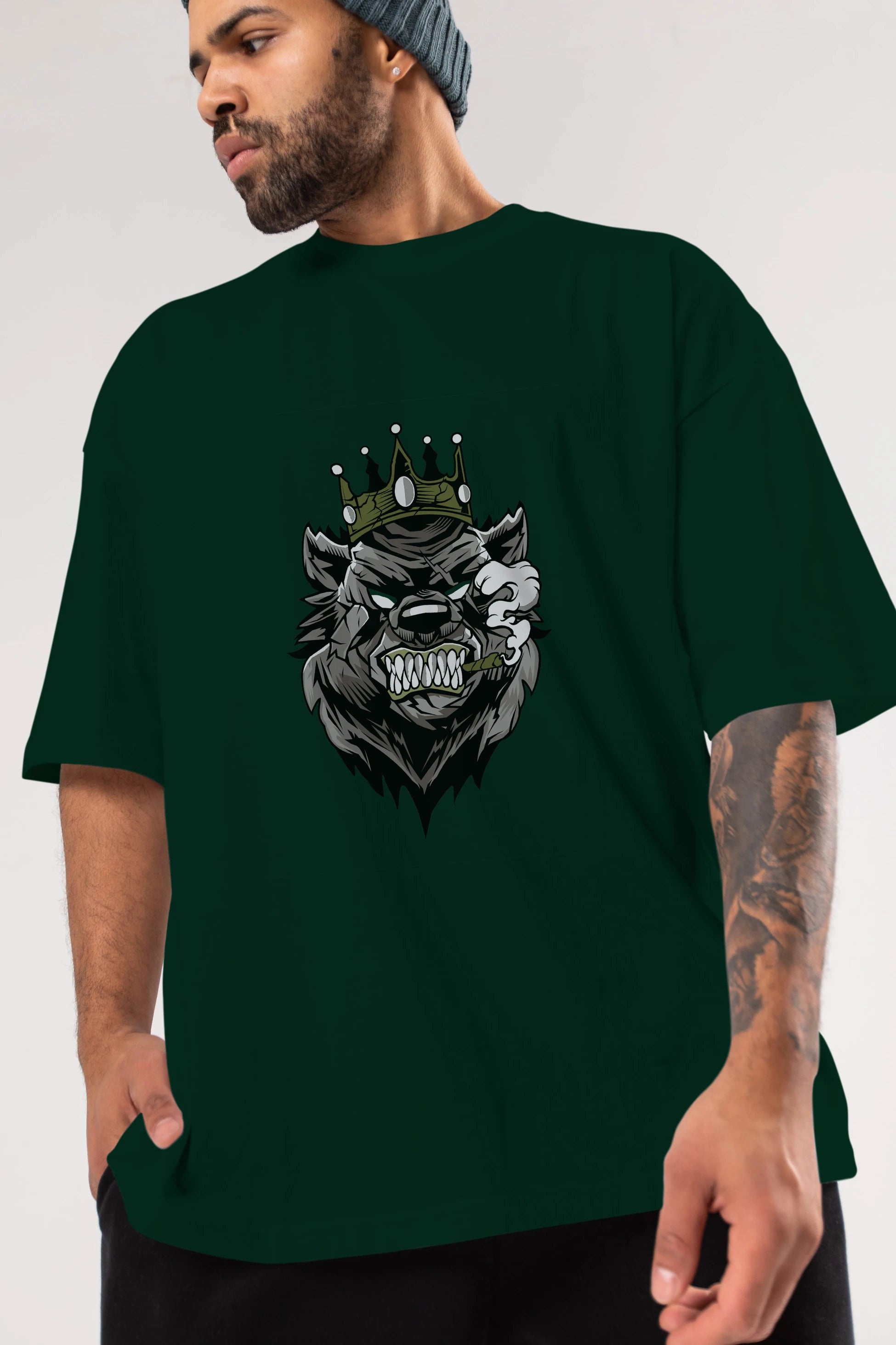 Bear King Ön Baskılı Oversize t-shirt Erkek Kadın Unisex %100 Pamuk tişort