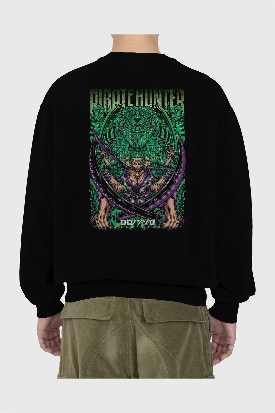RORONOA ZORO 3 Anime Arka Baskılı Oversize Sweatshirt Erkek Kadın Unisex