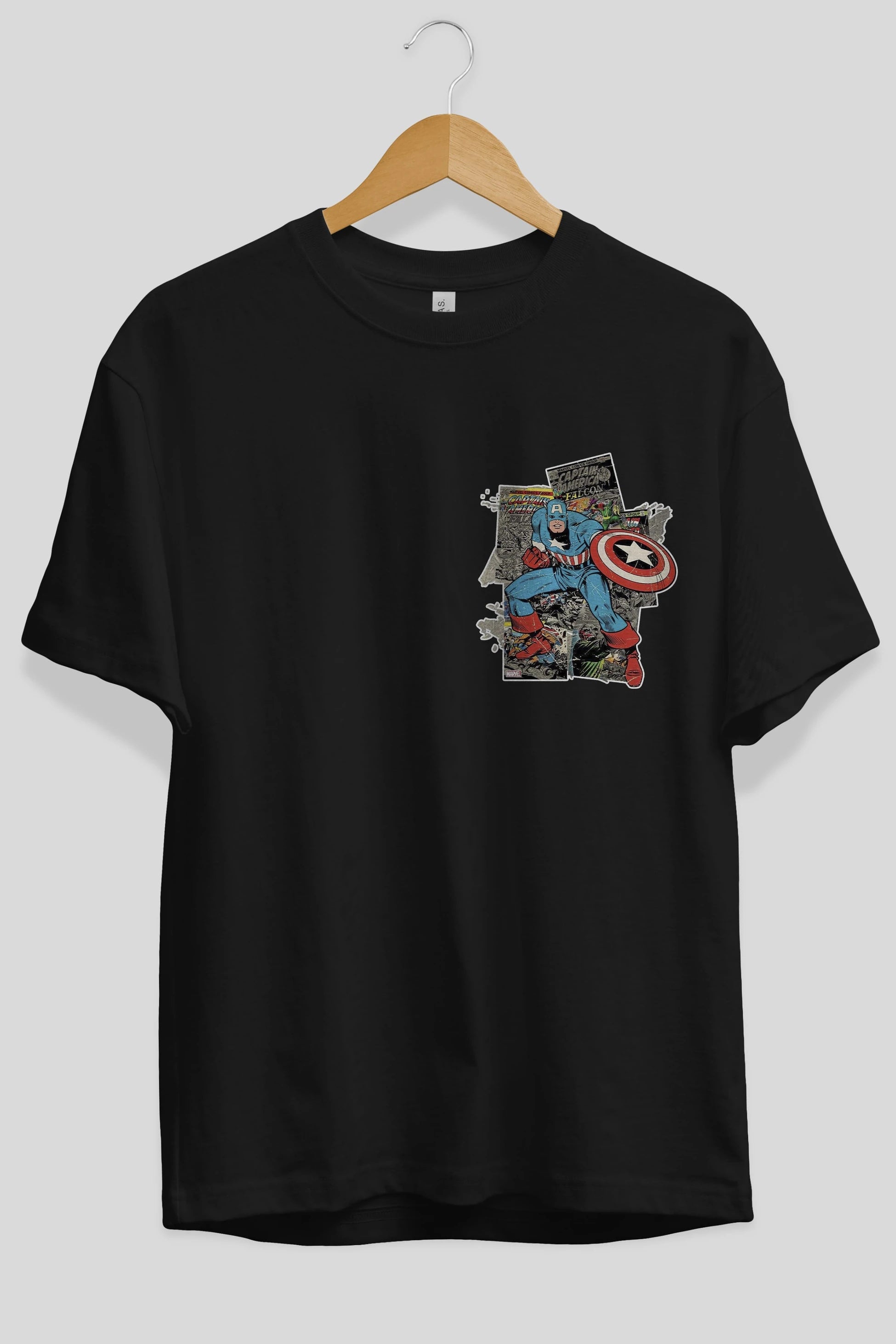 Captain America (2) Ön Sol Baskılı Oversize t-shirt Erkek Kadın Unisex %100 Pamuk Bisiklet Yaka tişort