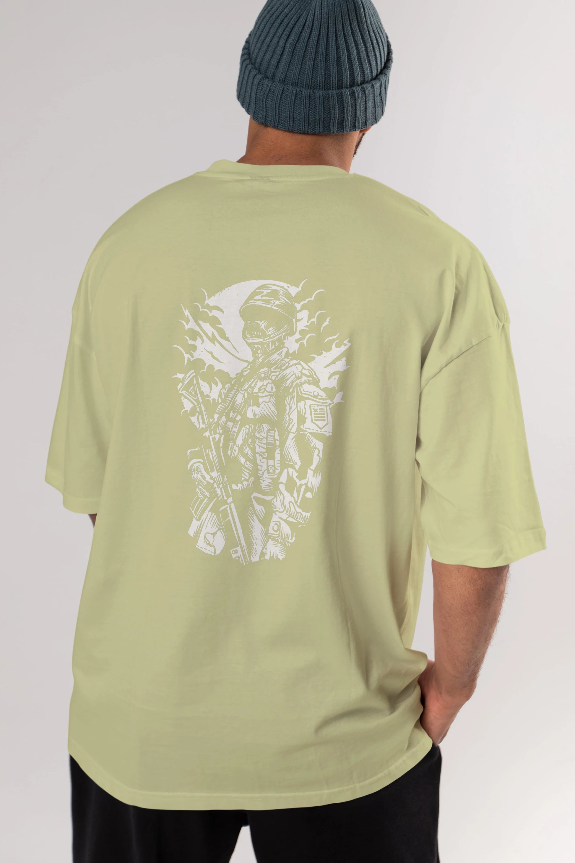 Zombie Soldier Arka Baskılı Oversize t-shirt Erkek Kadın Unisex %100 Pamuk