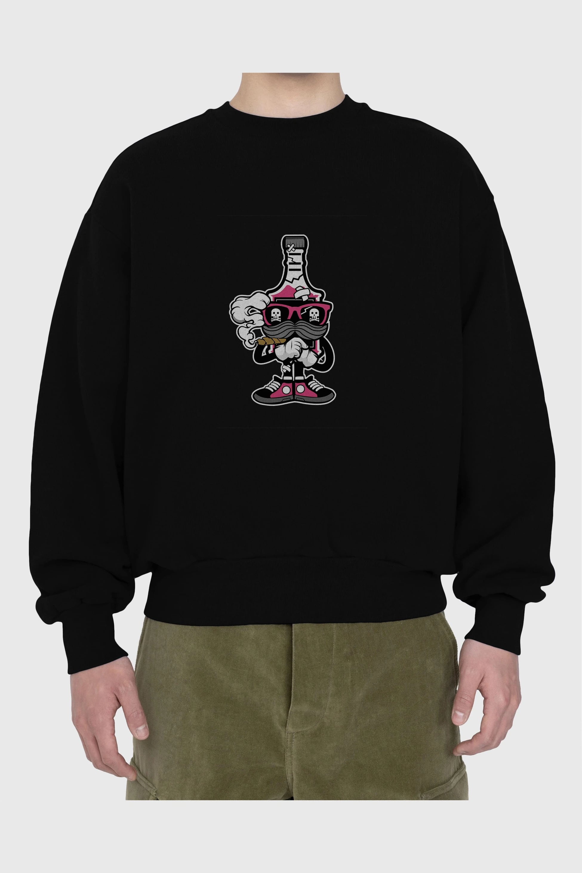 Vodka Bottle Ön Baskılı Oversize Sweatshirt Erkek Kadın Unisex