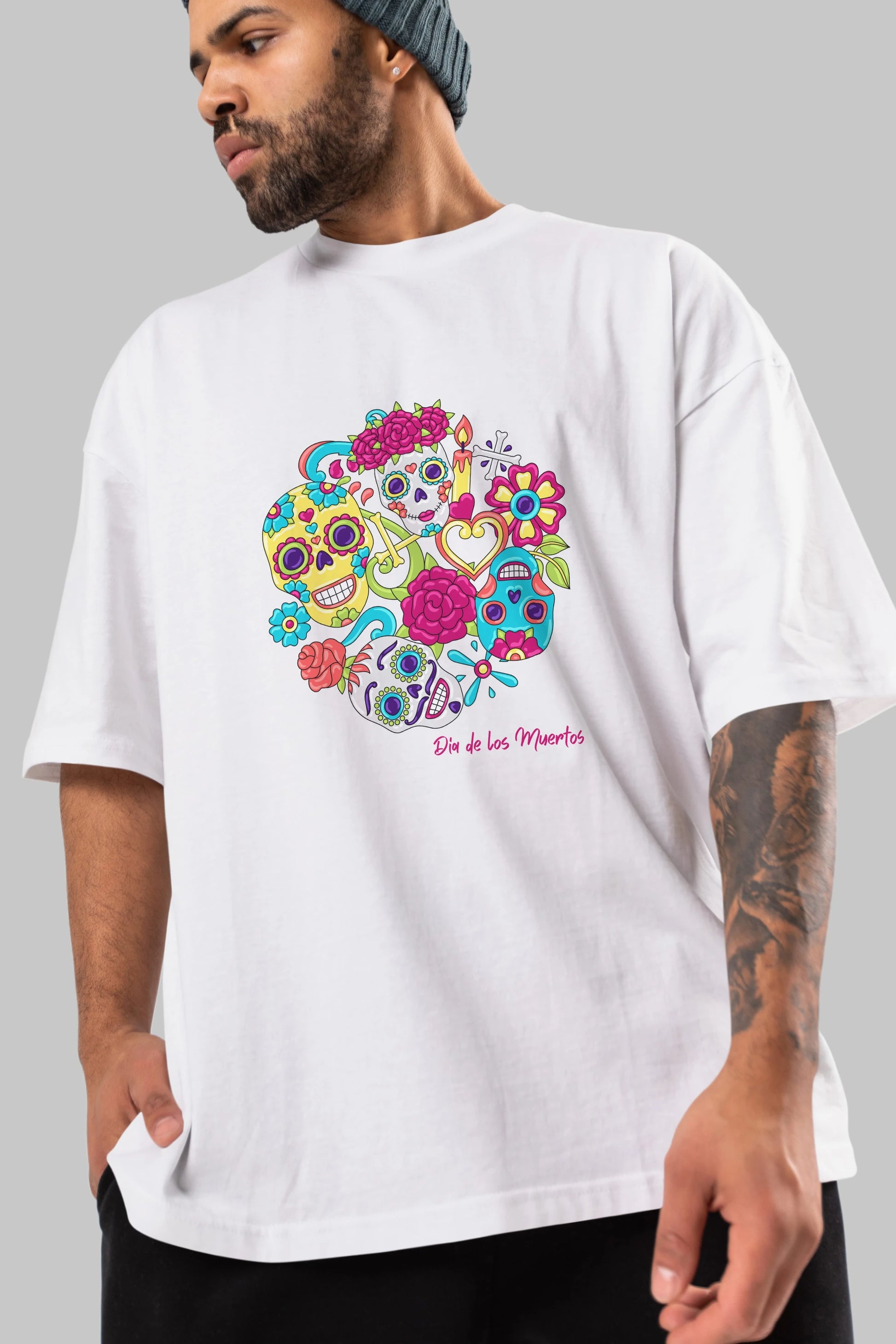 Dia de los Muertos Ön Baskılı Oversize t-shirt Erkek Kadın Unisex