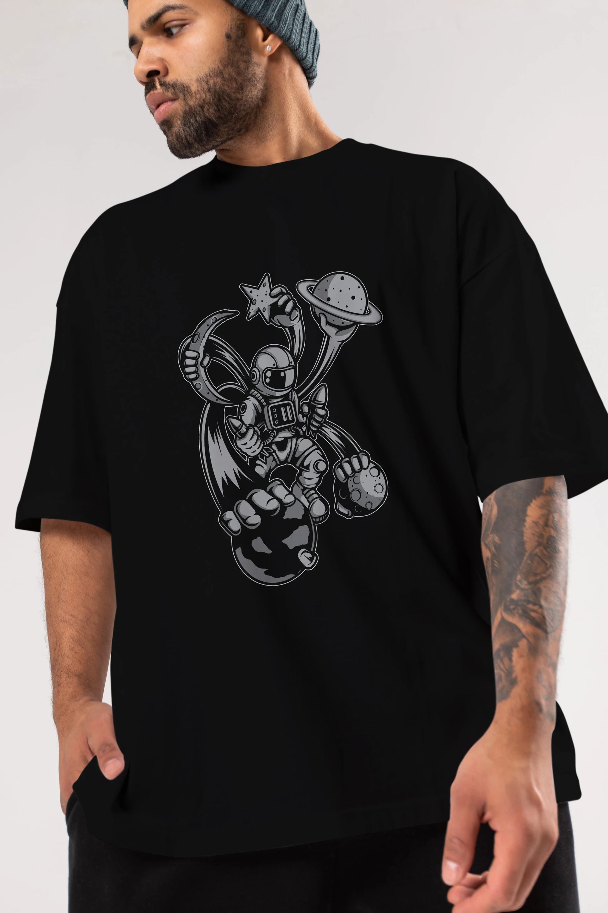 Astronaut Multiple Hands Ön Baskılı Oversize t-shirt Erkek Kadın Unisex