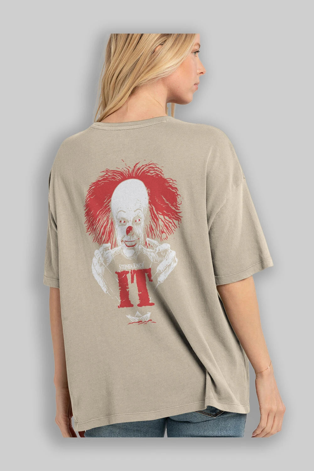 it Arka Baskılı Oversize t-shirt Erkek Kadın Unisex %100 Pamuk Bisiklet Yaka tişort