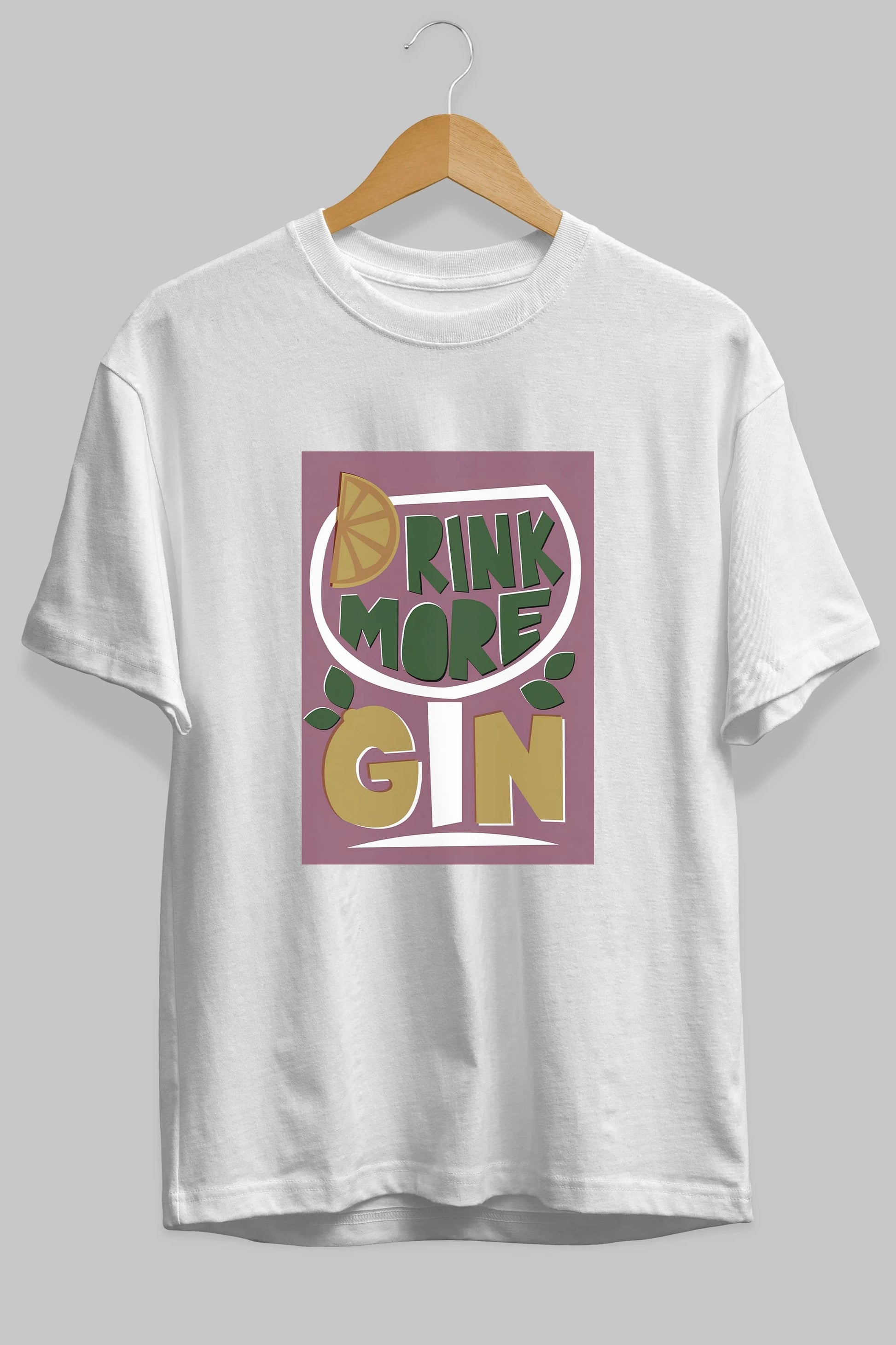 Drink More Gin Ön Baskılı Oversize t-shirt Erkek Kadın Unisex %100 Pamuk Bisiklet Yaka tişort
