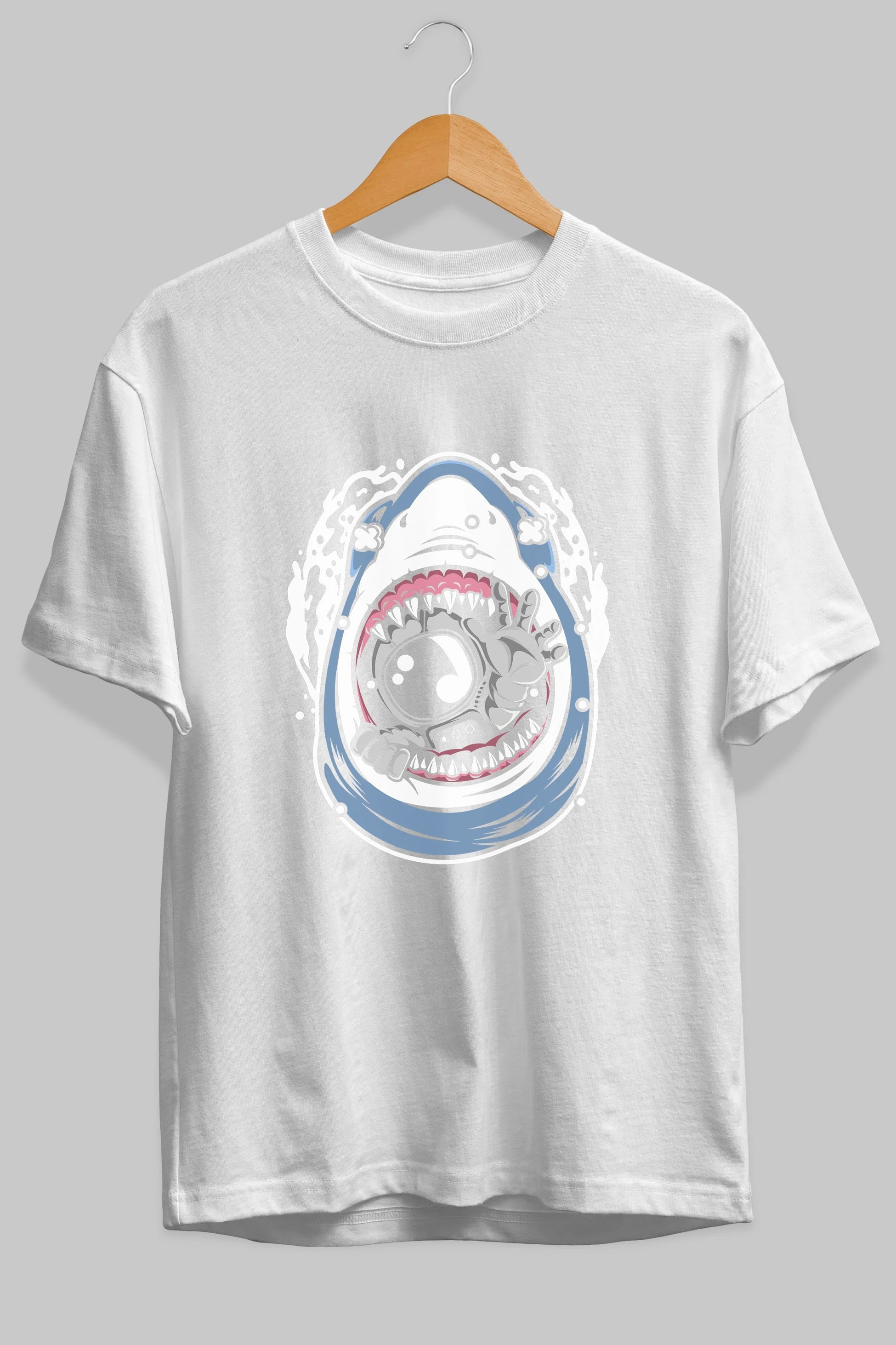 Astronaut Shark Ön Baskılı Oversize t-shirt Erkek Kadın Unisex