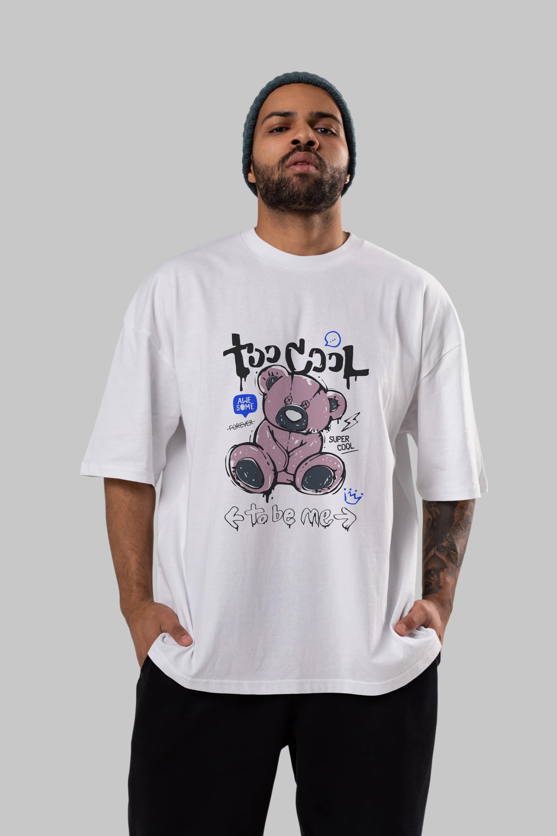 Too Cool Bear Ön Baskılı Oversize t-shirt Erkek Kadın Unisex