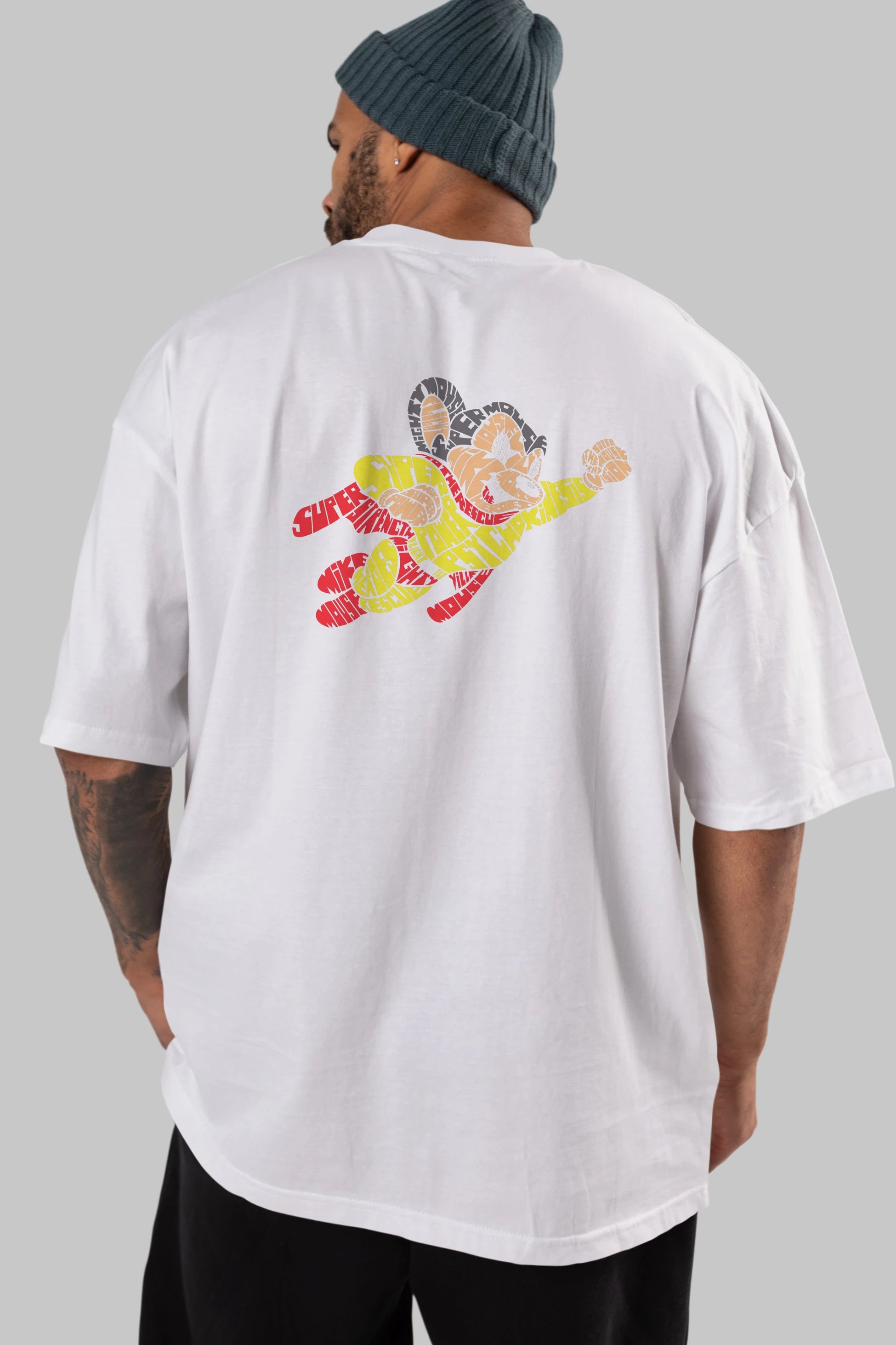 Mighty Mouse Arka Baskılı Oversize t-shirt %100 pamuk Erkek Kadın Unisex