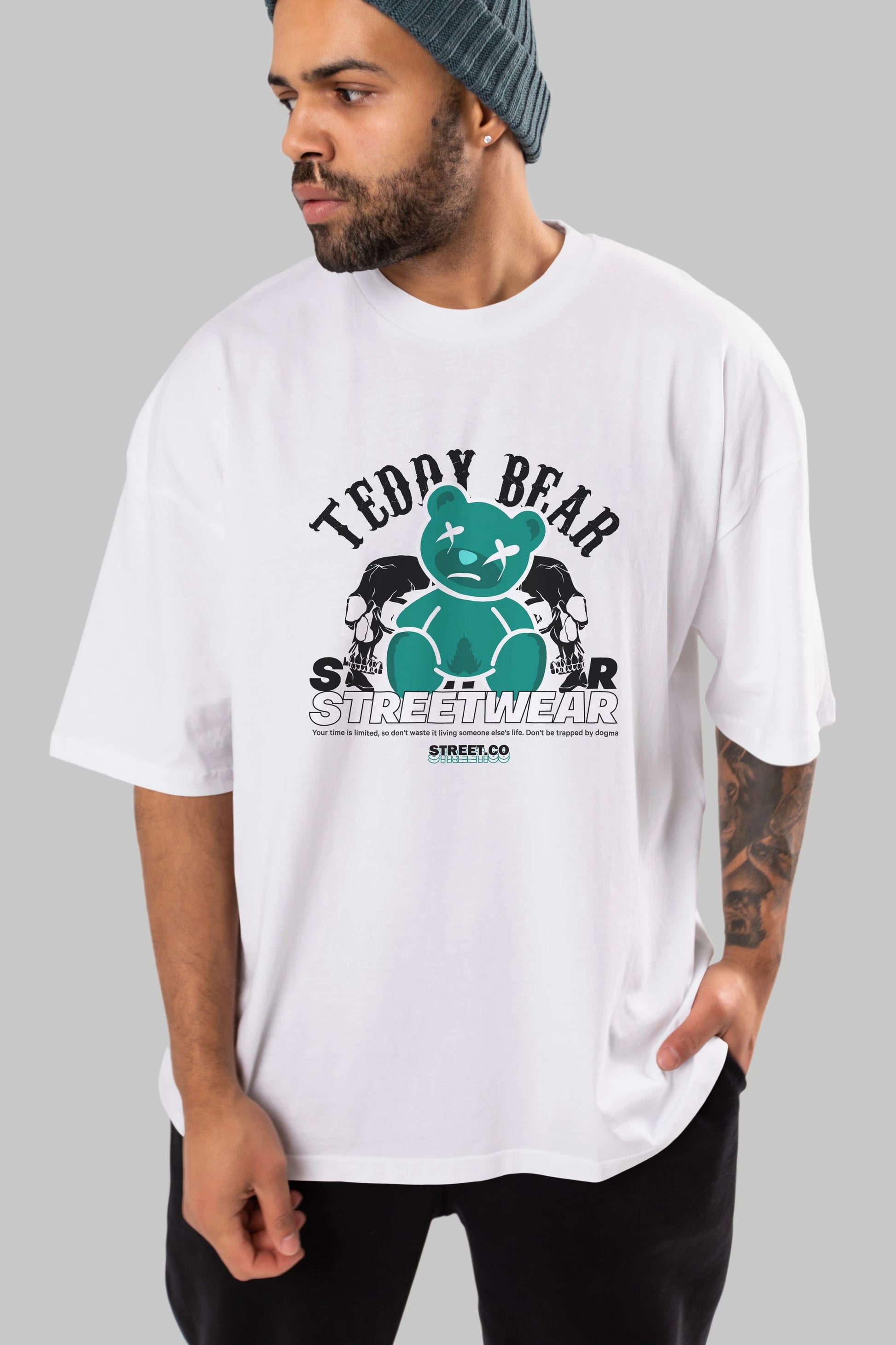 Teddy Bear Streetwear 2 Ön Baskılı Oversize t-shirt Erkek Kadın Unisex