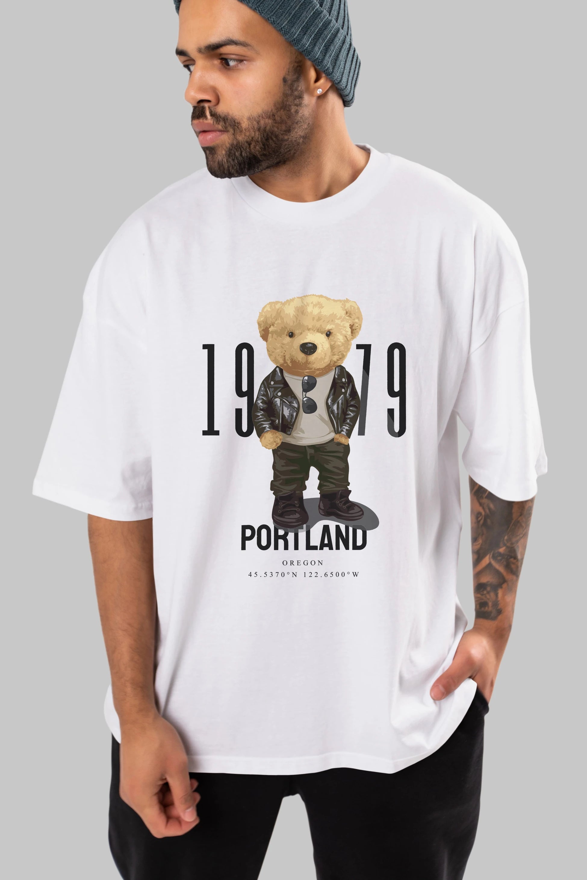 Teddy Bear Portland Ön Baskılı Oversize t-shirt Erkek Kadın Unisex %100 Pamuk
