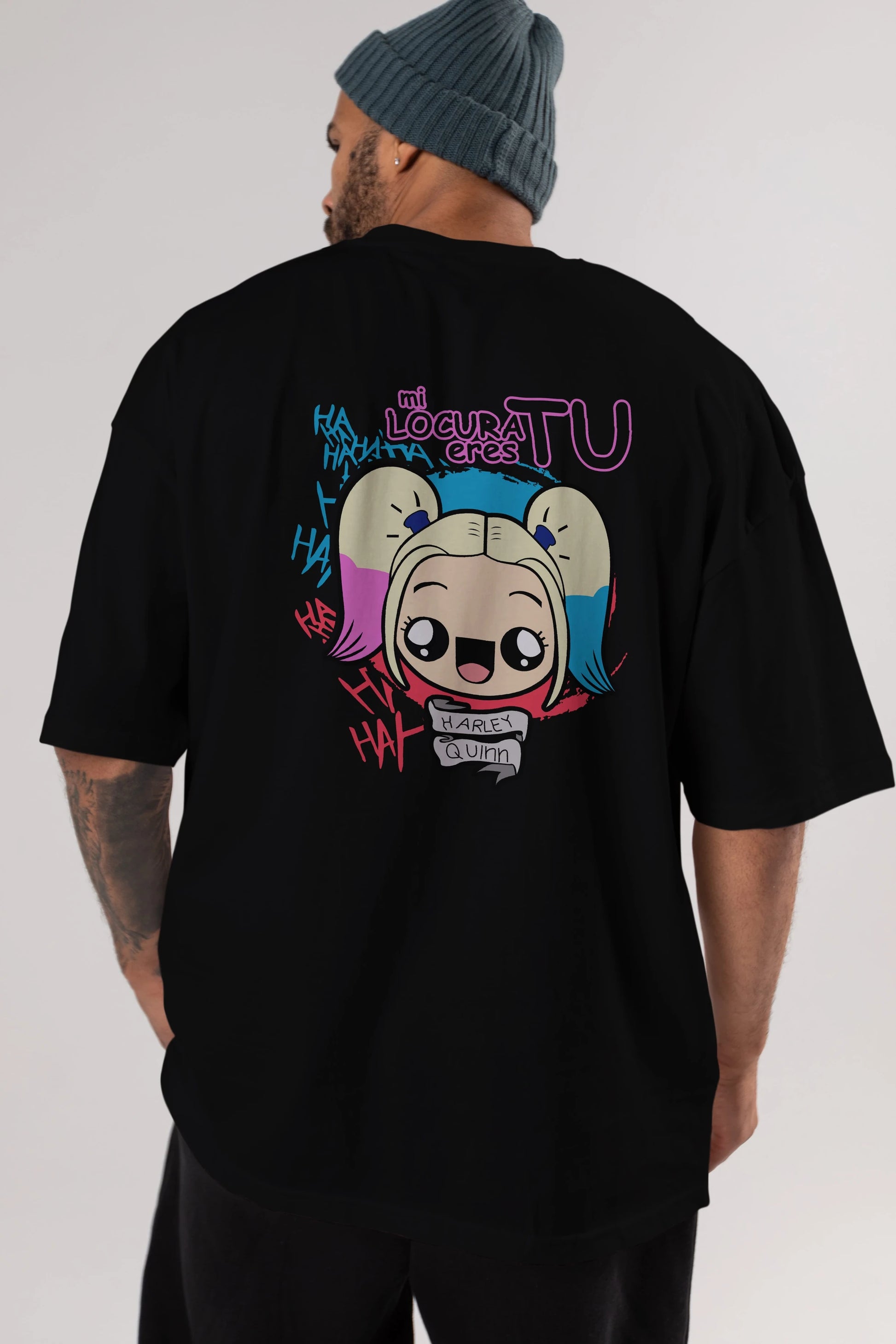 Harley Quinn Arka Baskılı Oversize t-shirt Erkek Kadın Unisex %100 Pamuk Bisiklet Yaka tişort