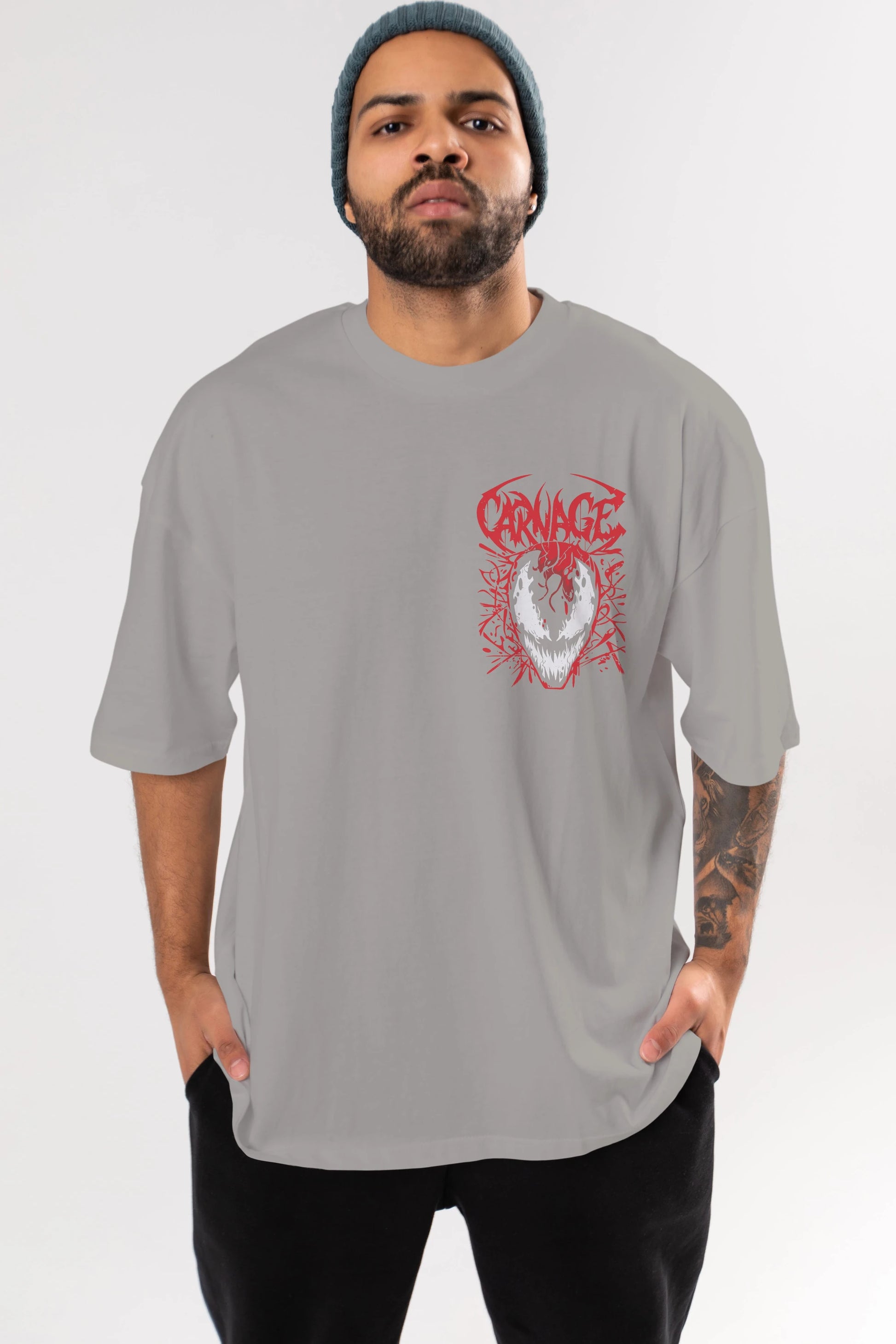 Venom (22) Ön Sol Baskılı Oversize t-shirt Erkek Kadın Unisex %100 Pamuk Bisiklet Yaka tişort