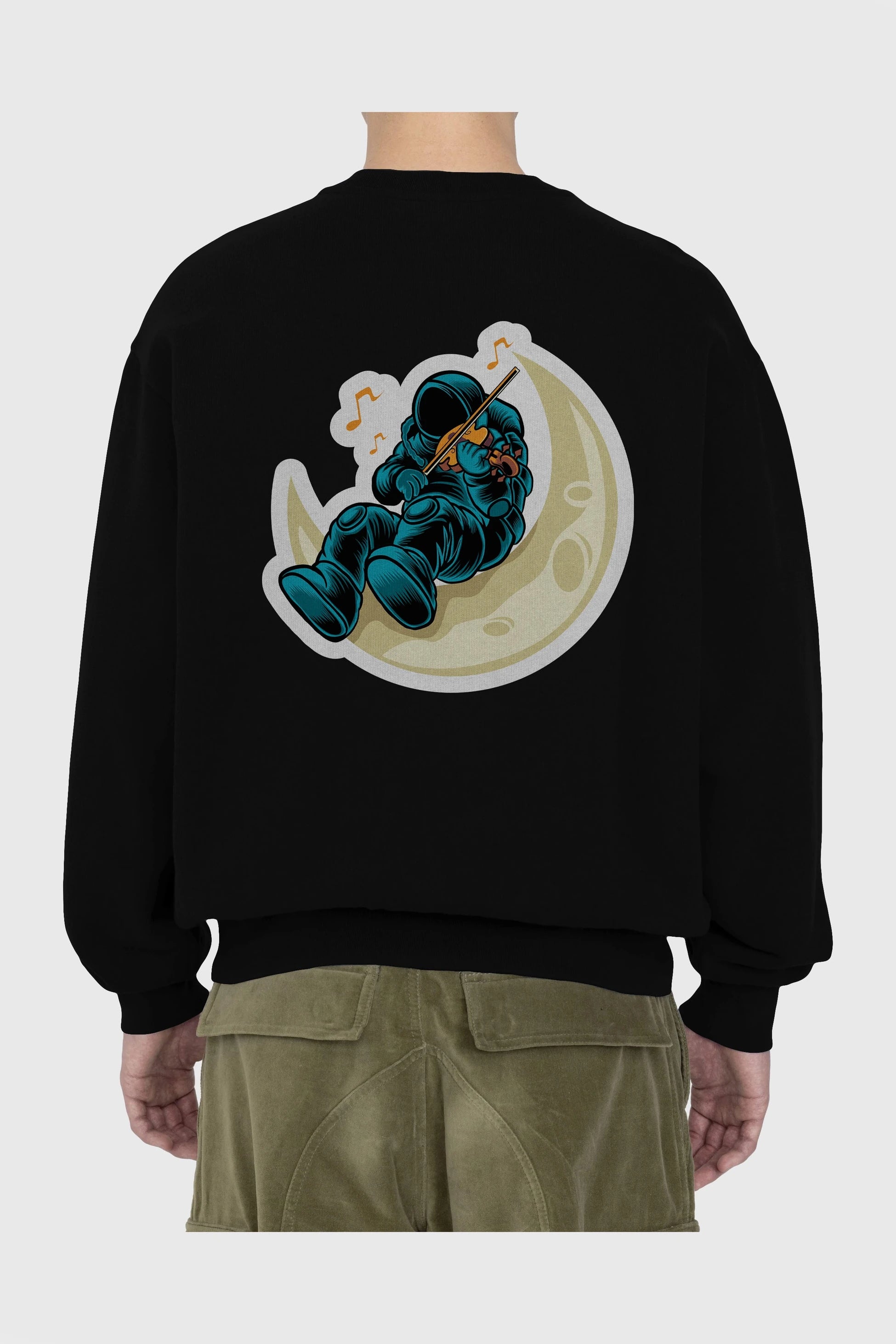 Playing Vionist in Space Sticker Arka Baskılı Oversize Sweatshirt Erkek Kadın Unisex