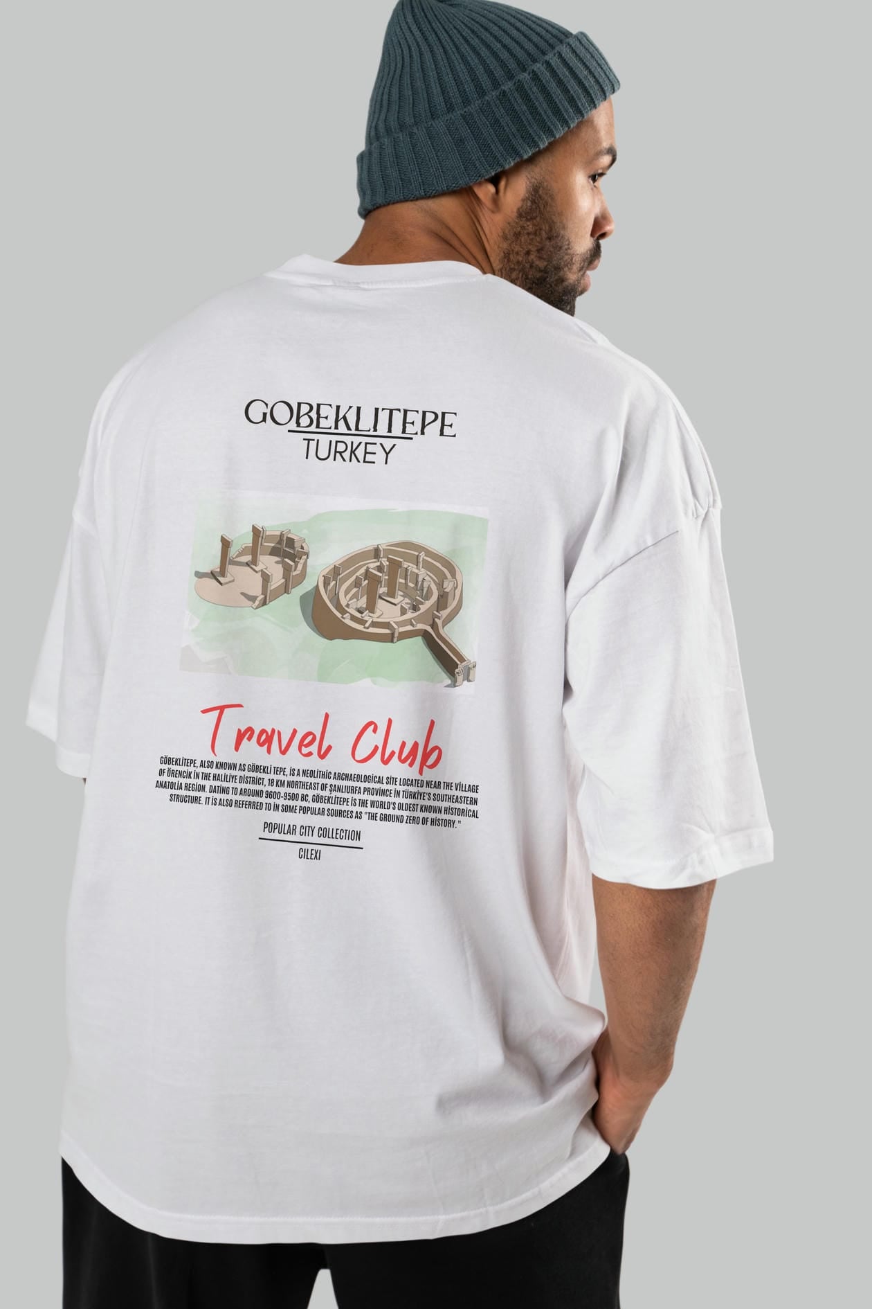 Gobeklitepe Turkey Arka Baskılı Oversize t-shirt Erkek Kadın Pamuk Bisiklet Yaka tişort