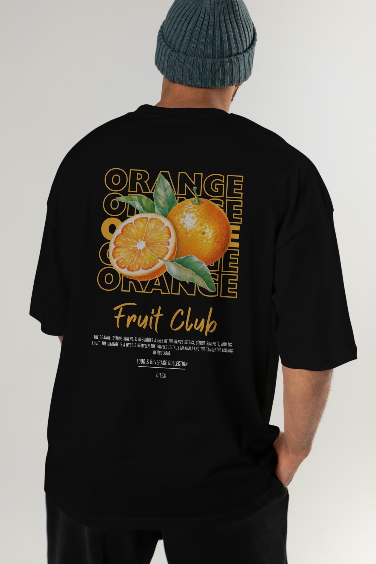Orange Arka Baskılı Oversize t-shirt Erkek Kadın Pamuk Bisiklet Yaka tişort