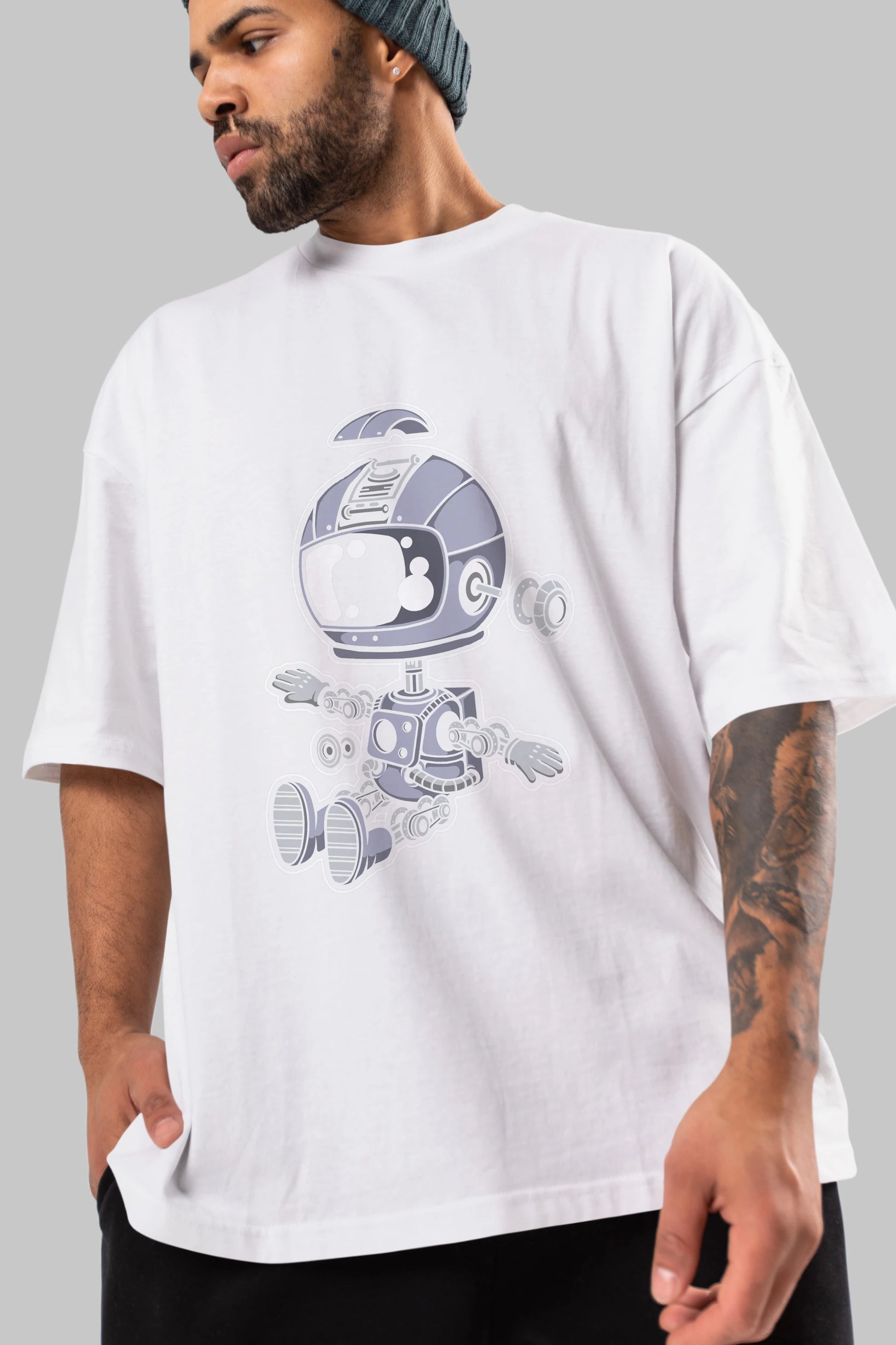 Astronaut Robot Ön Baskılı Oversize t-shirt Erkek Kadın Unisex