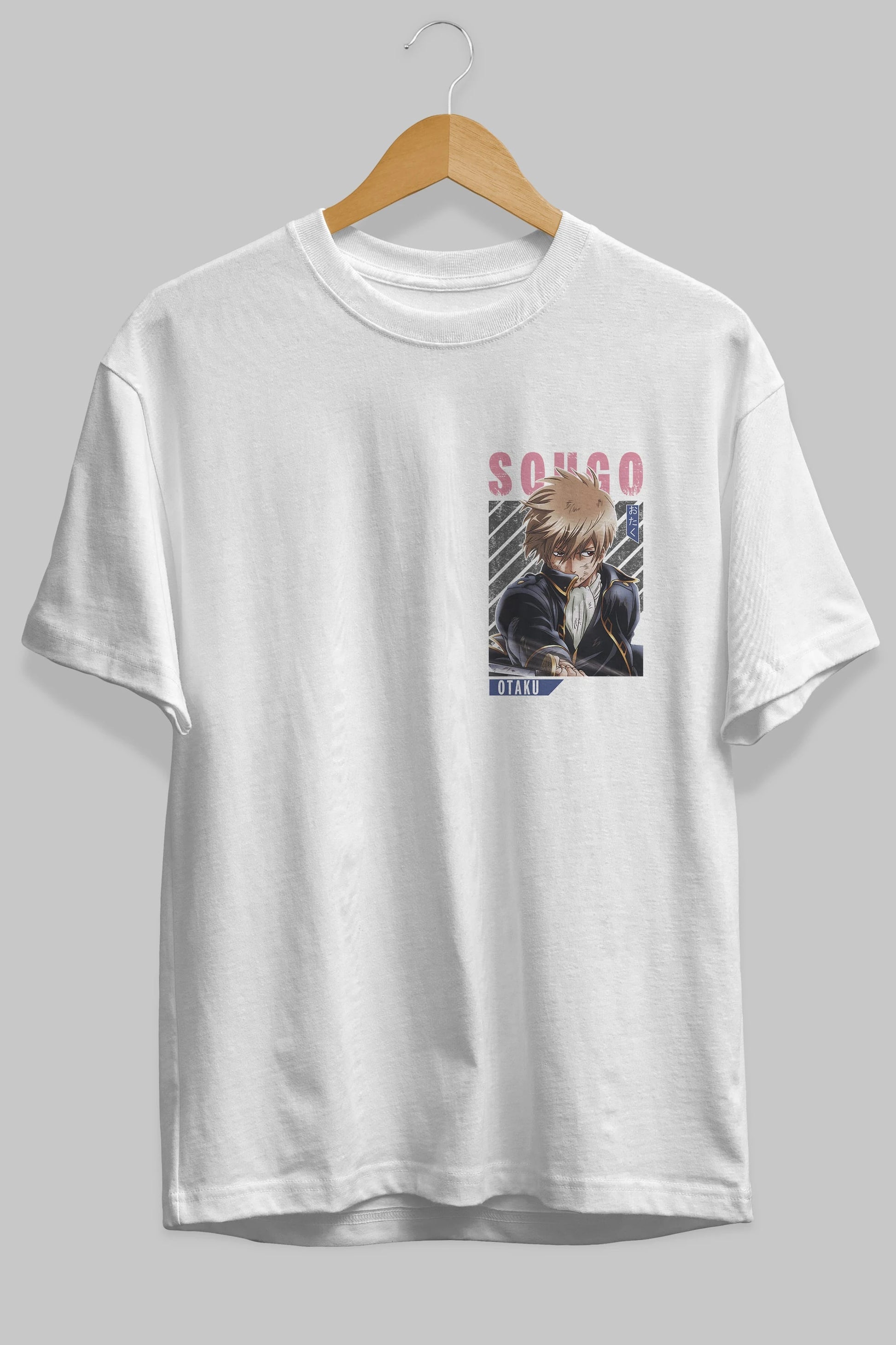 Sougo Okita GINTAMA Ön Sol Baskılı Oversize t-shirt Erkek Kadın Unisex %100 Pamuk Bisiklet Yaka tişort
