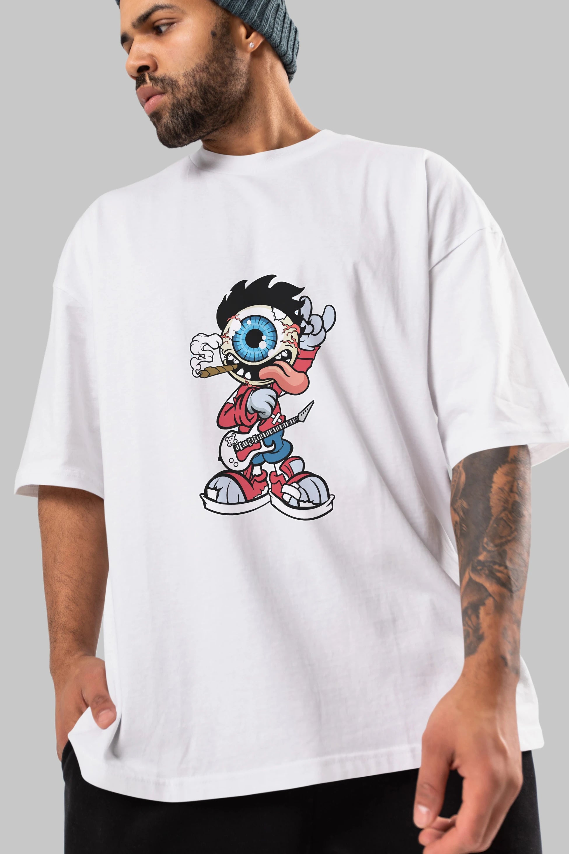 Eyeball Rockstar Ön Baskılı Oversize t-shirt Erkek Kadın Unisex %100 Pamuk tişort