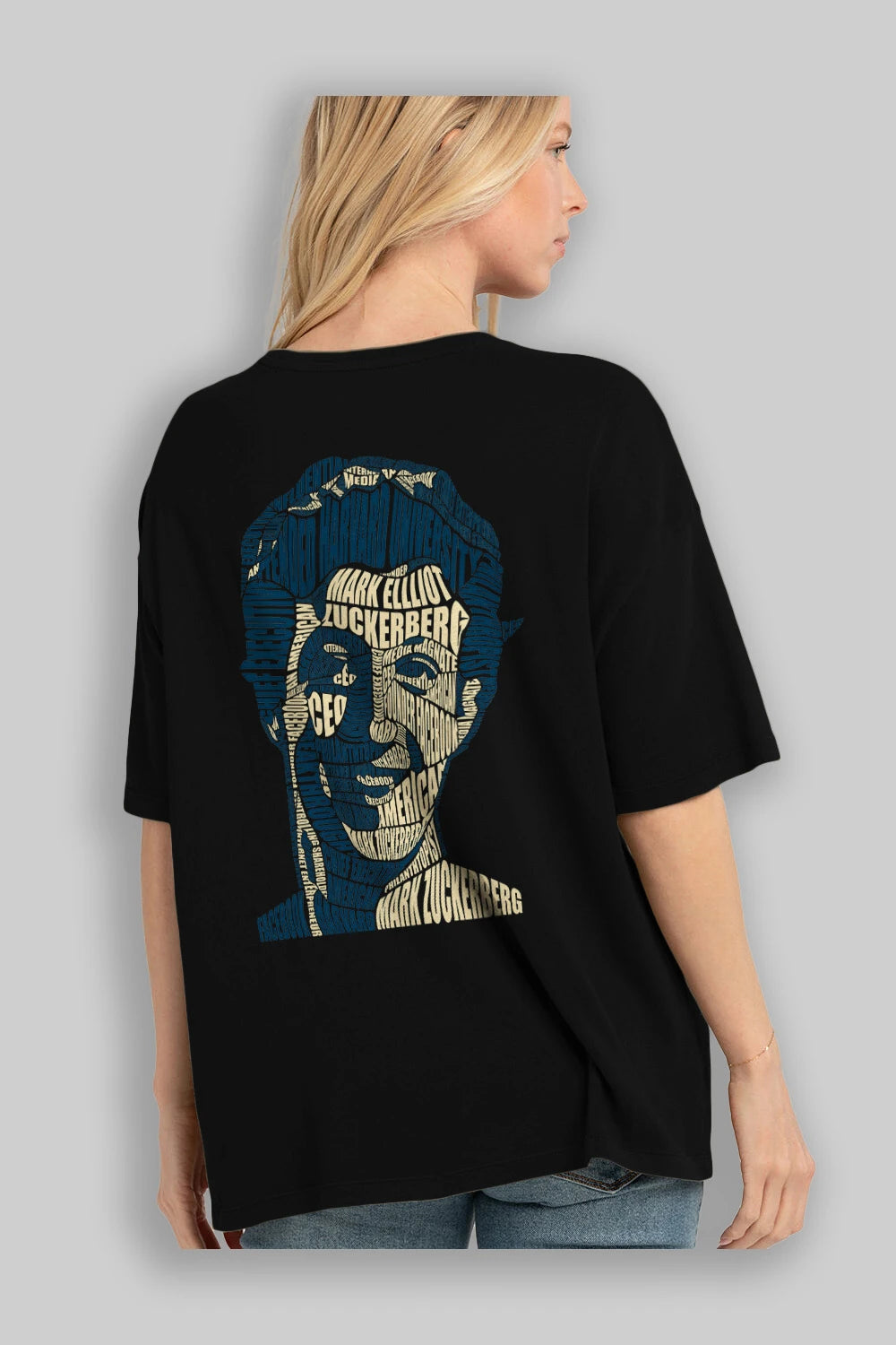 Mark Zuckerberg Calligram Arka Baskılı Oversize t-shirt %100 pamuk Erkek Kadın Unisex