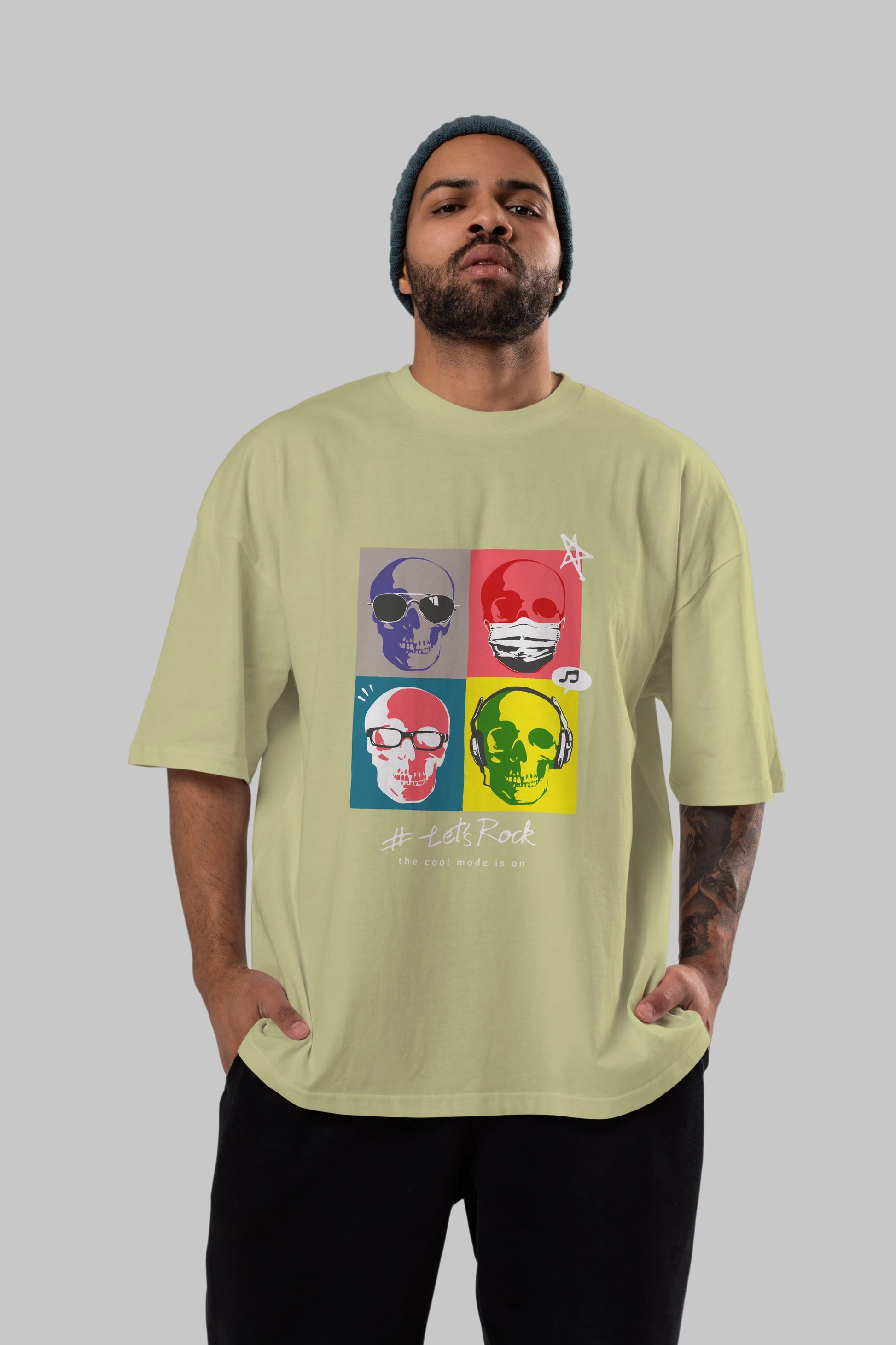 Lets Rock Ön Baskılı Oversize t-shirt Erkek Kadın Unisex