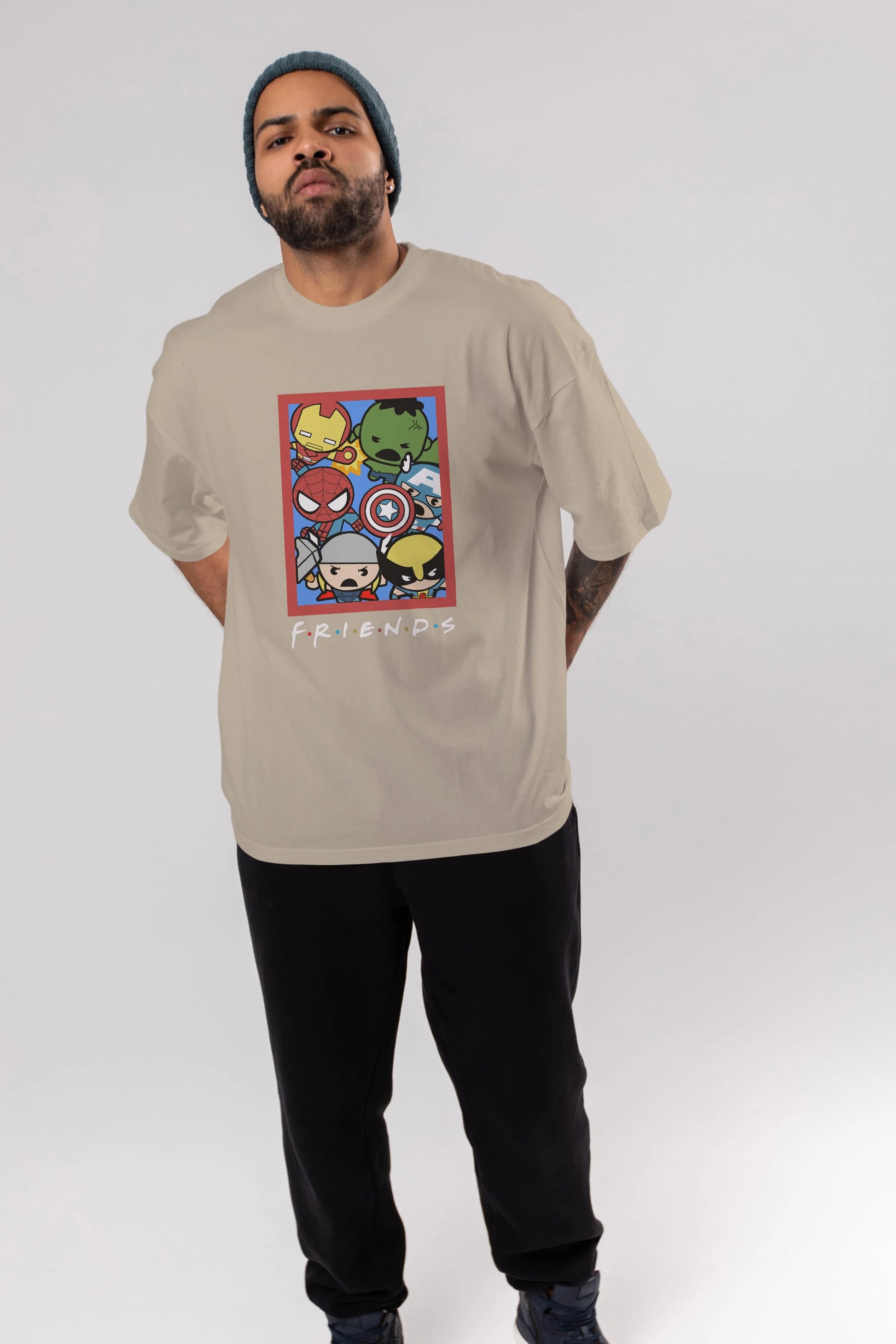 Friends Avenger Ön Baskılı Oversize t-shirt Erkek Kadın Unisex %100 Pamuk Bisiklet Yaka tişort
