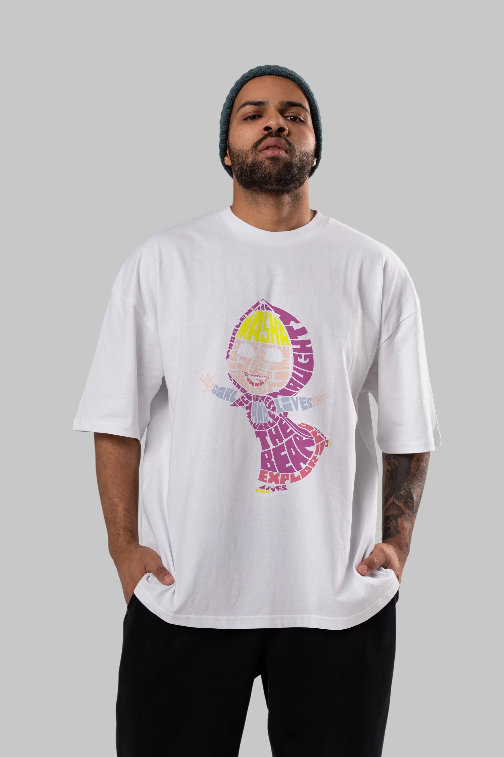 Masha And The Bear Ön Baskılı Oversize t-shirt %100 pamuk Erkek Kadın Unisex