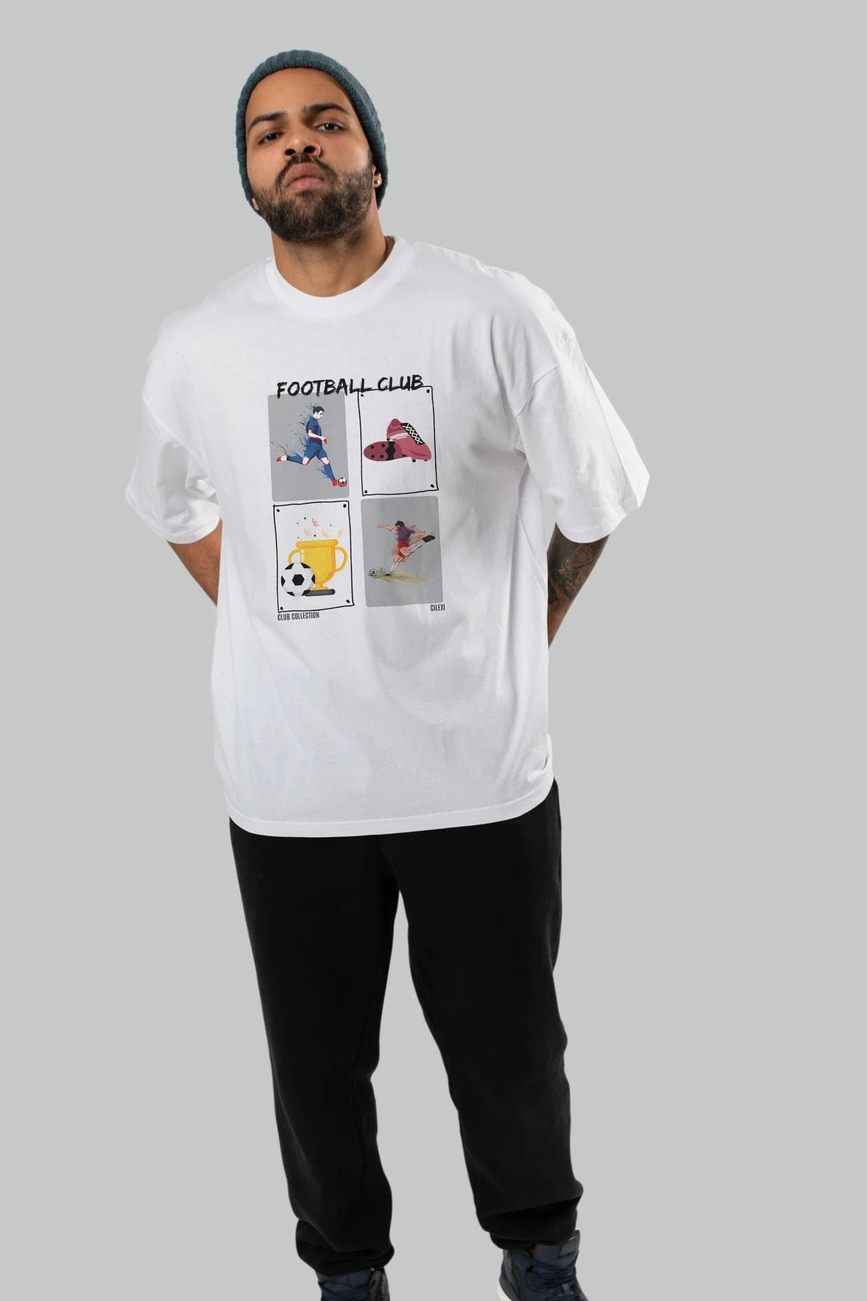 Football Club ön Baskılı Oversize t-shirt Erkek Kadın %100 Pamuk Bisiklet Yaka tişort