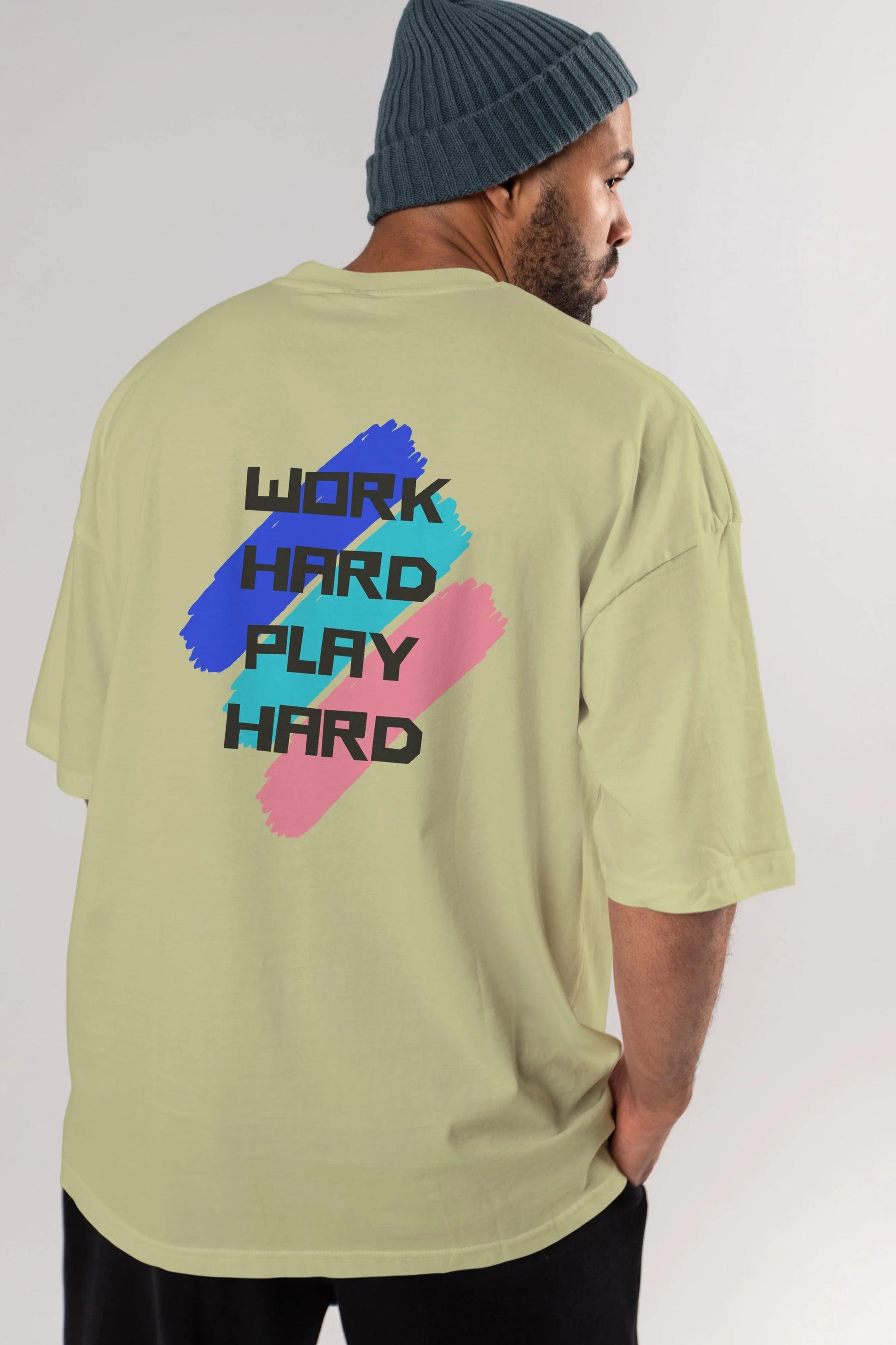 Work Hard Play Hard 2 Arka Baskılı Oversize t-shirt Erkek Kadın Unisex