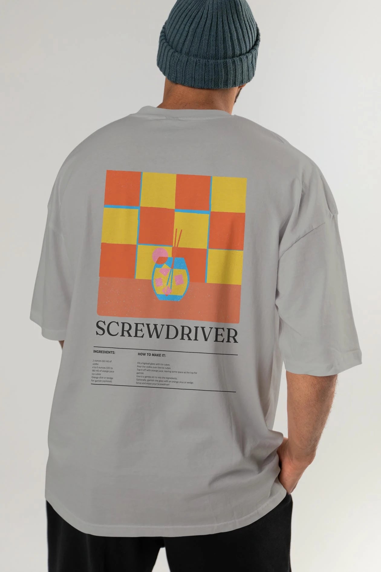 Screwdriver Kokteyl Serisi Arka Baskılı Oversize t-shirt Erkek Kadın %100 Pamuk Bisiklet Yaka tişort
