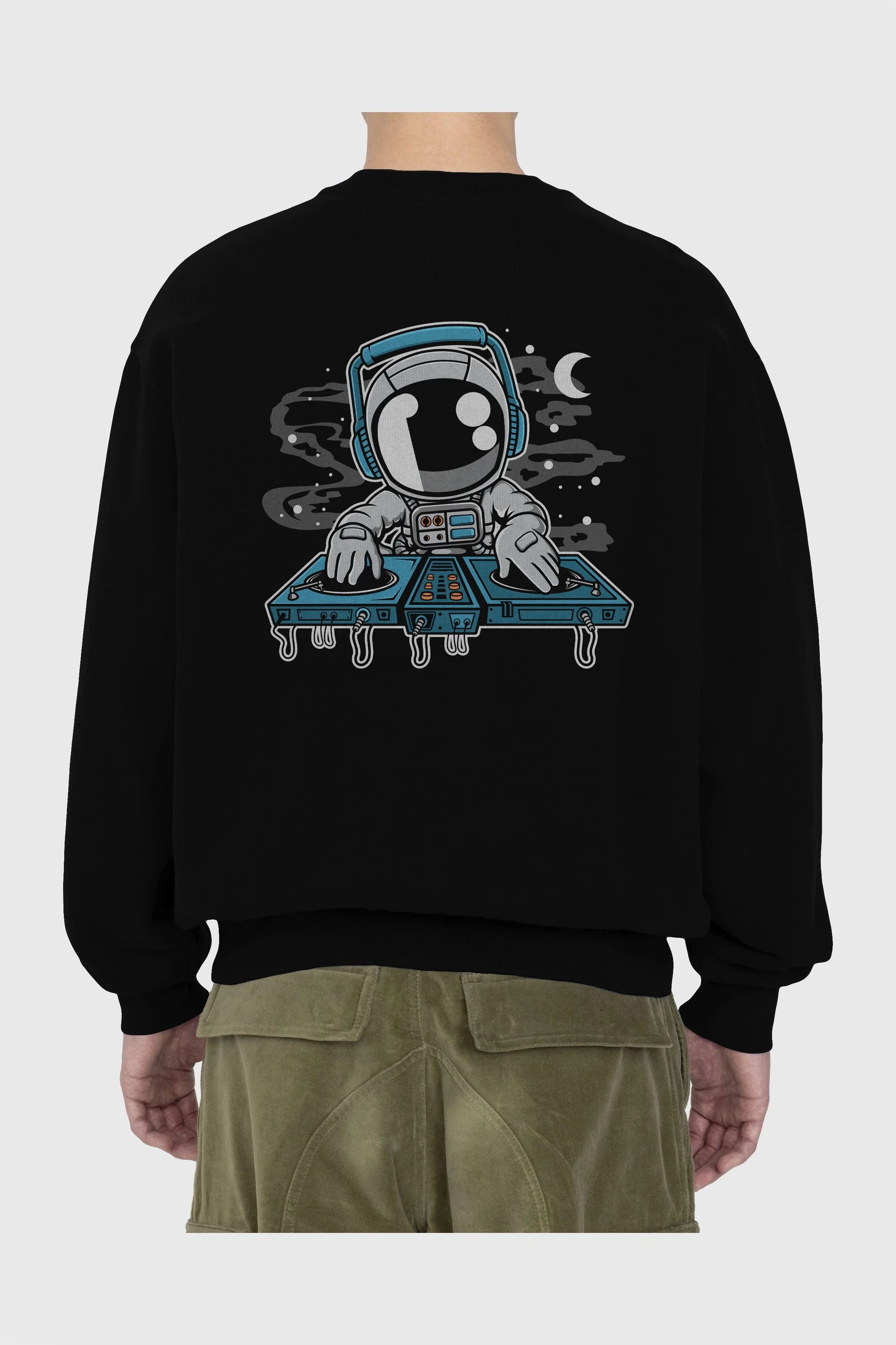 Astronaut Turntable Arka Baskılı Oversize Sweatshirt Erkek Kadın Unisex